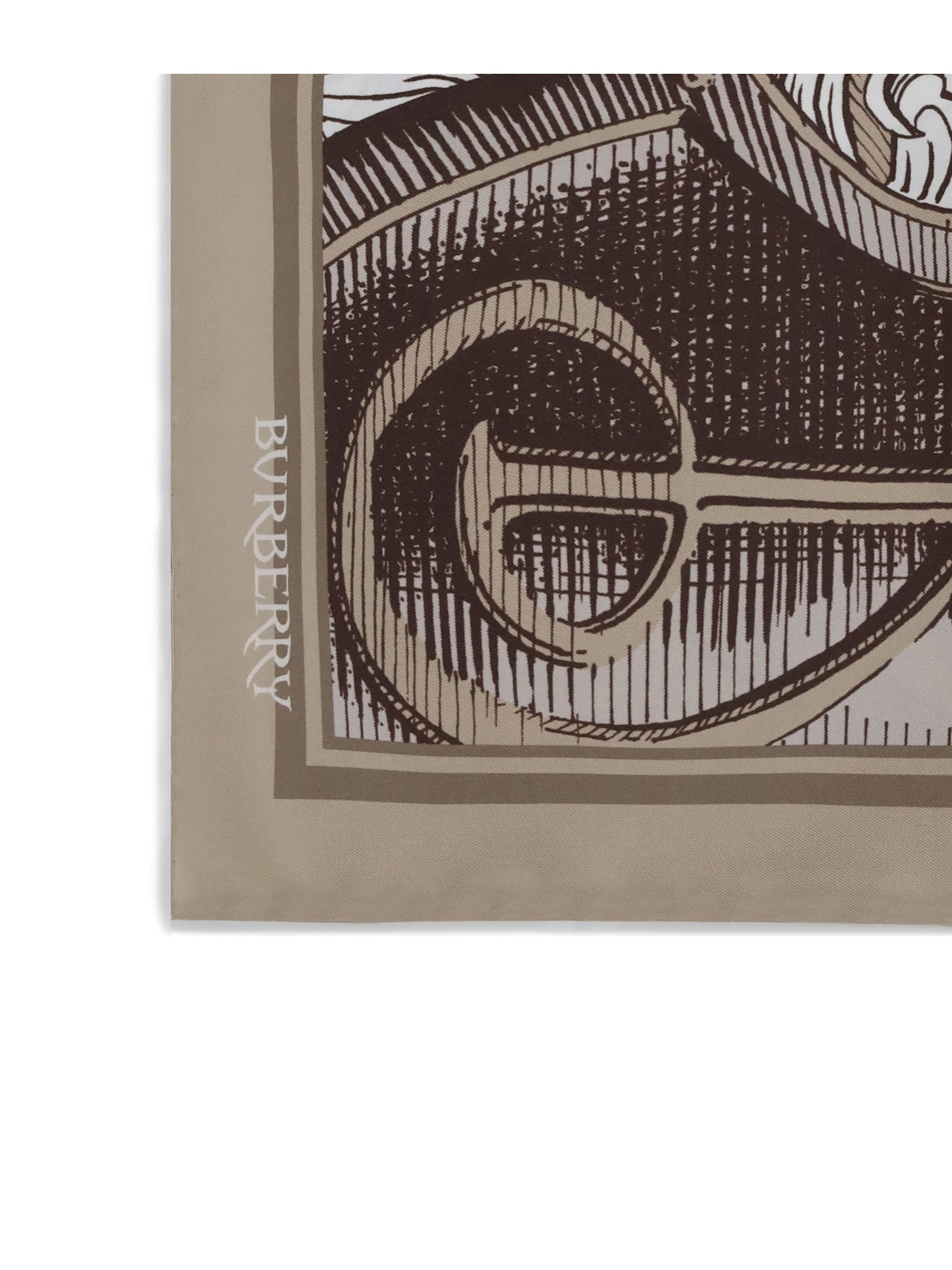Burberry Men Knight Engraving Print Silk Scarf In Brown