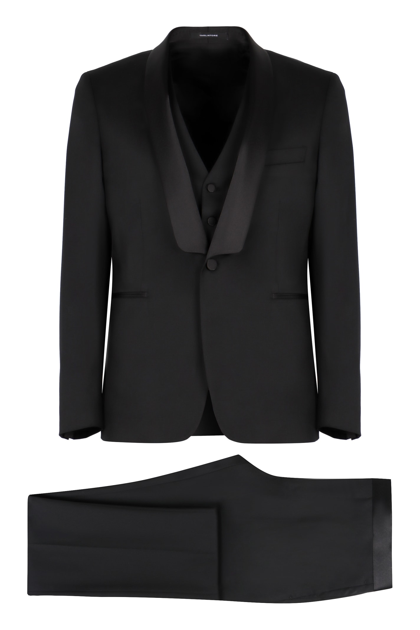 Shop Tagliatore Three-piece Wool Suit In Black