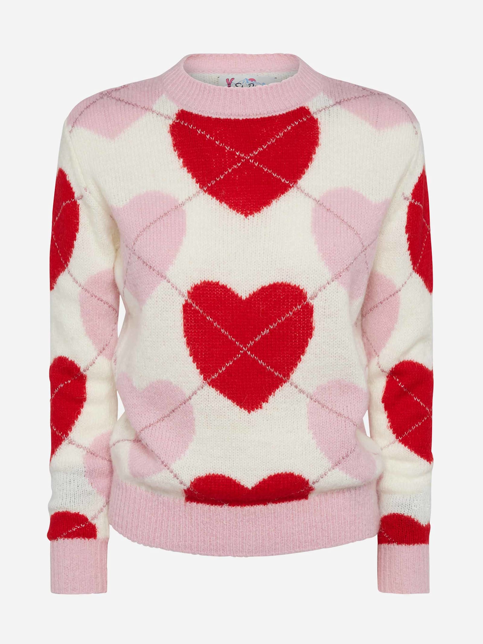 Mc2 Saint Barth Woman Crewneck Soft Sweater Queen Nordic Soft With Heart Jacquard In Pink
