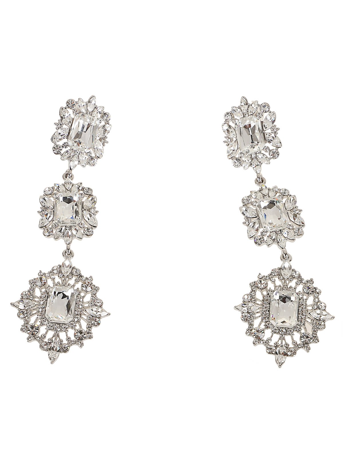 Shop Self-portrait Cubic Embellished Dangle Earrings In Silver