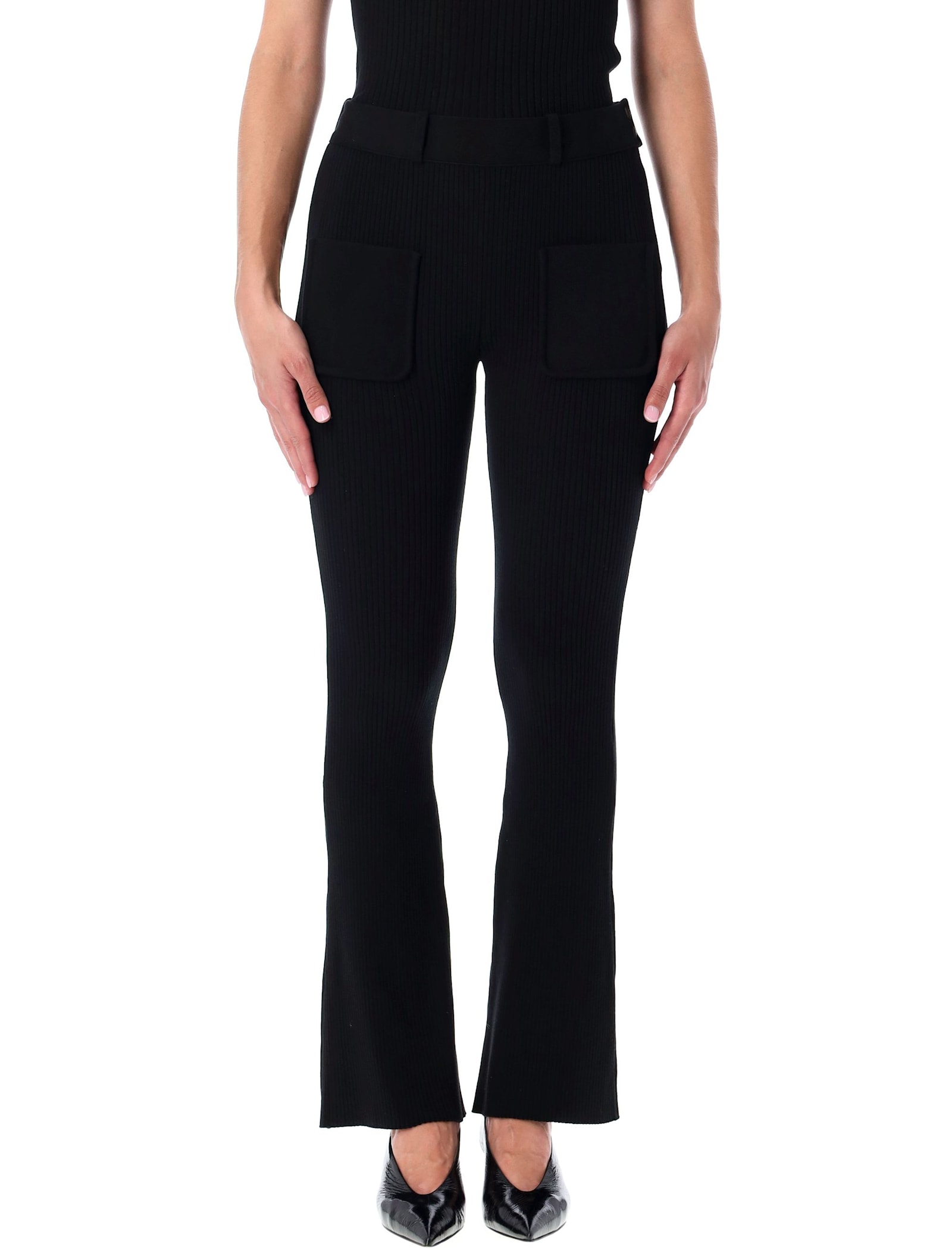 Courrèges Ribbed Knit Trousers Pockets In Black