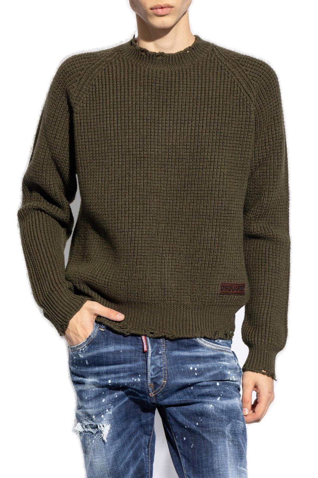 Shop Dsquared2 Round Neck Sleeved Sweater