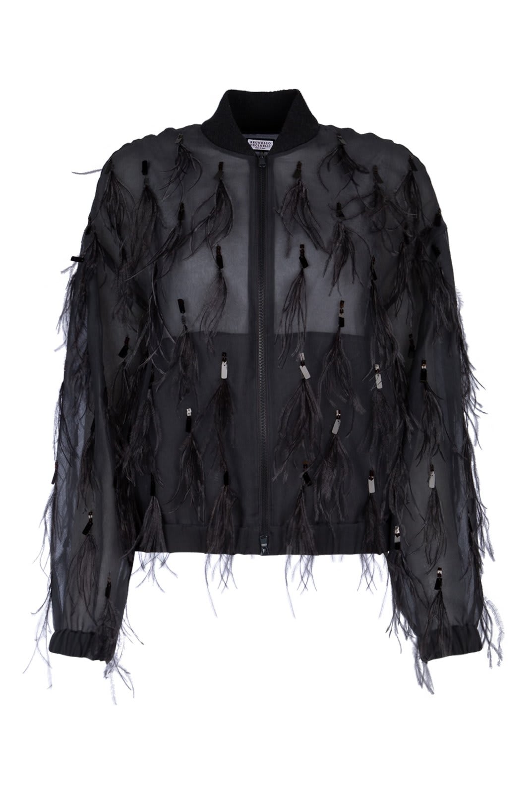 Shop Brunello Cucinelli Embroidered Zipped Bomber Jacket In Lignite