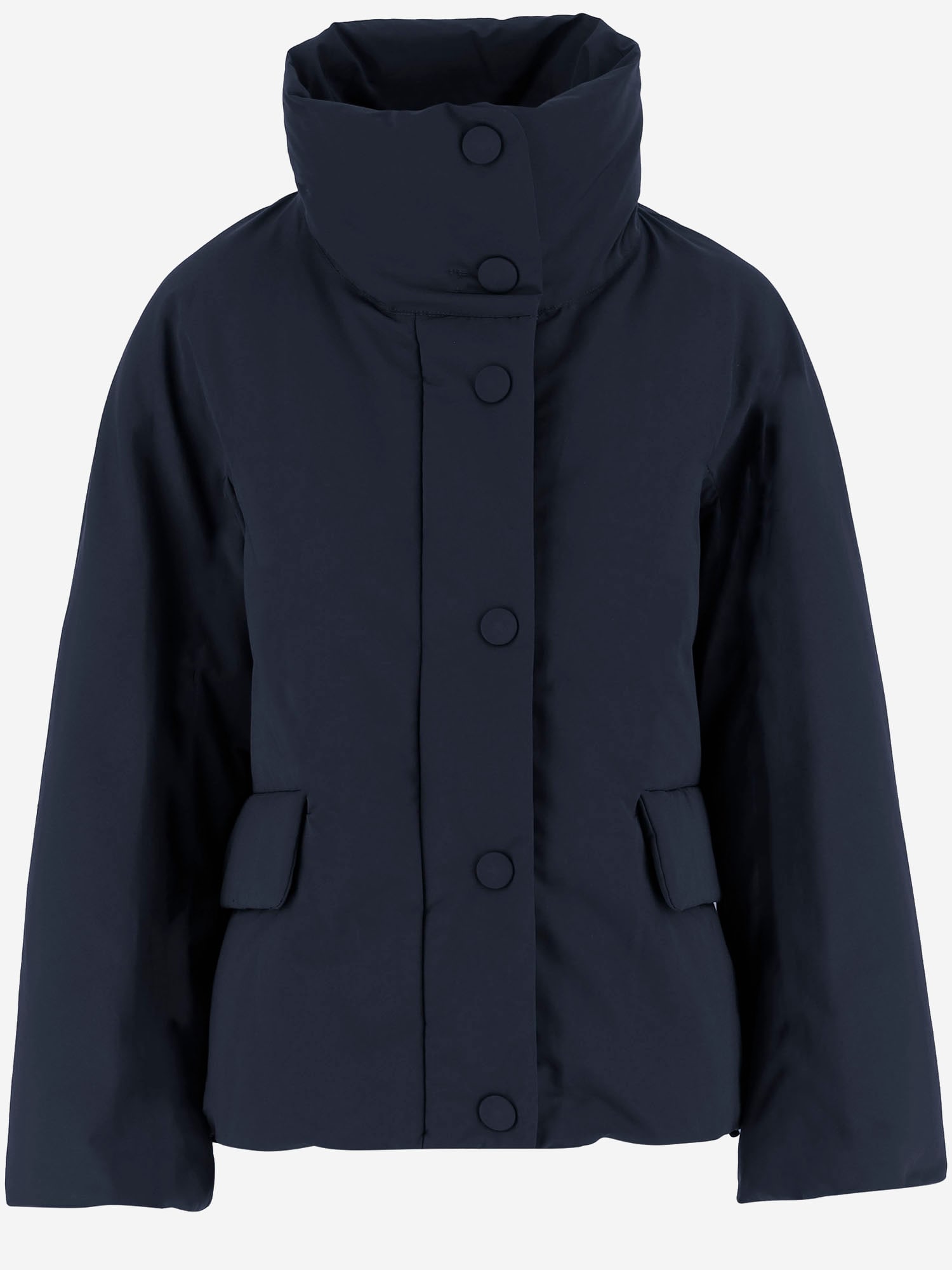 Aspesi Cotton Blend Jacket With High Collar And Flap Pockets In Blue