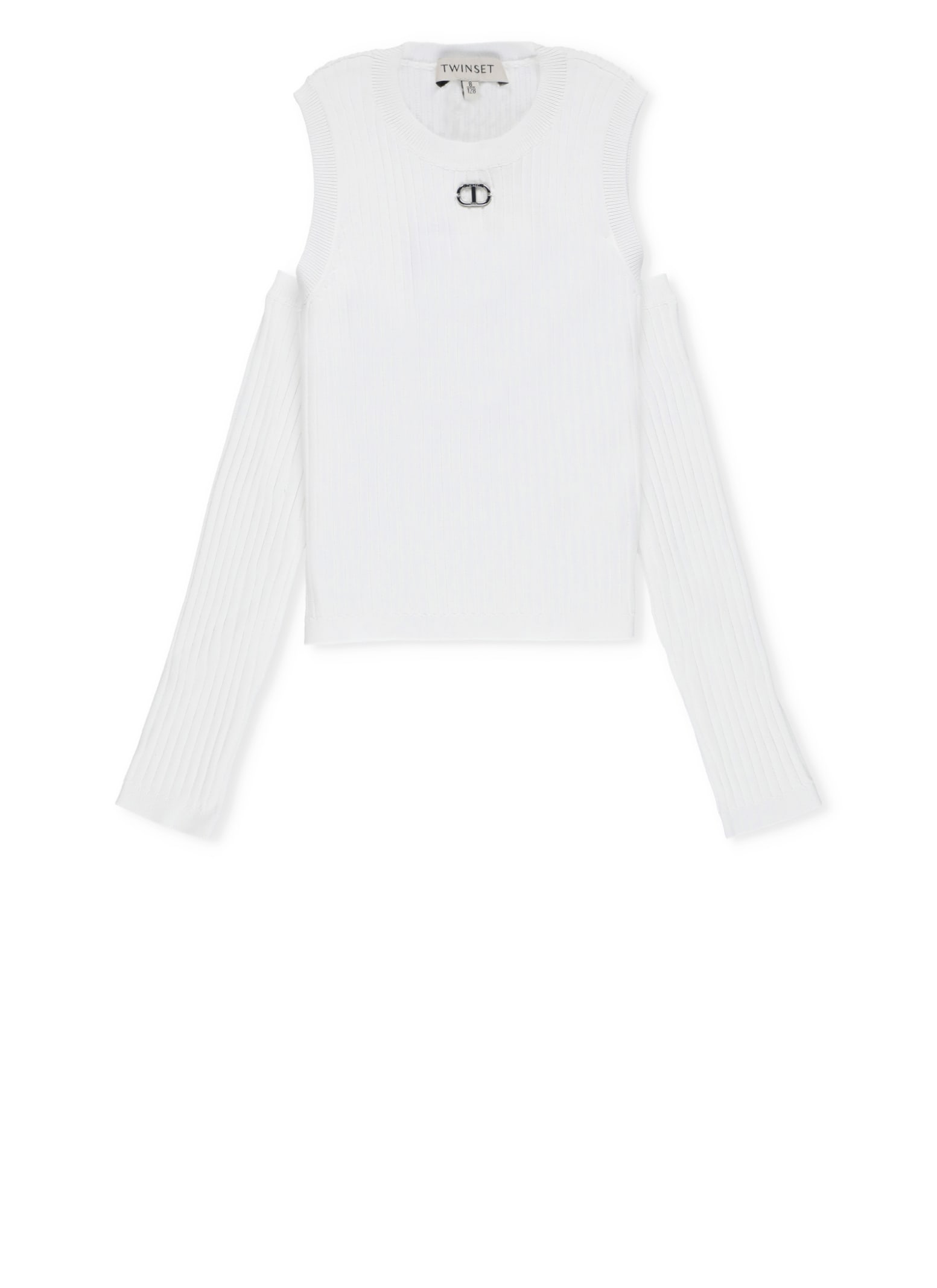 Shop Twinset Ribbed Top With Logo In White