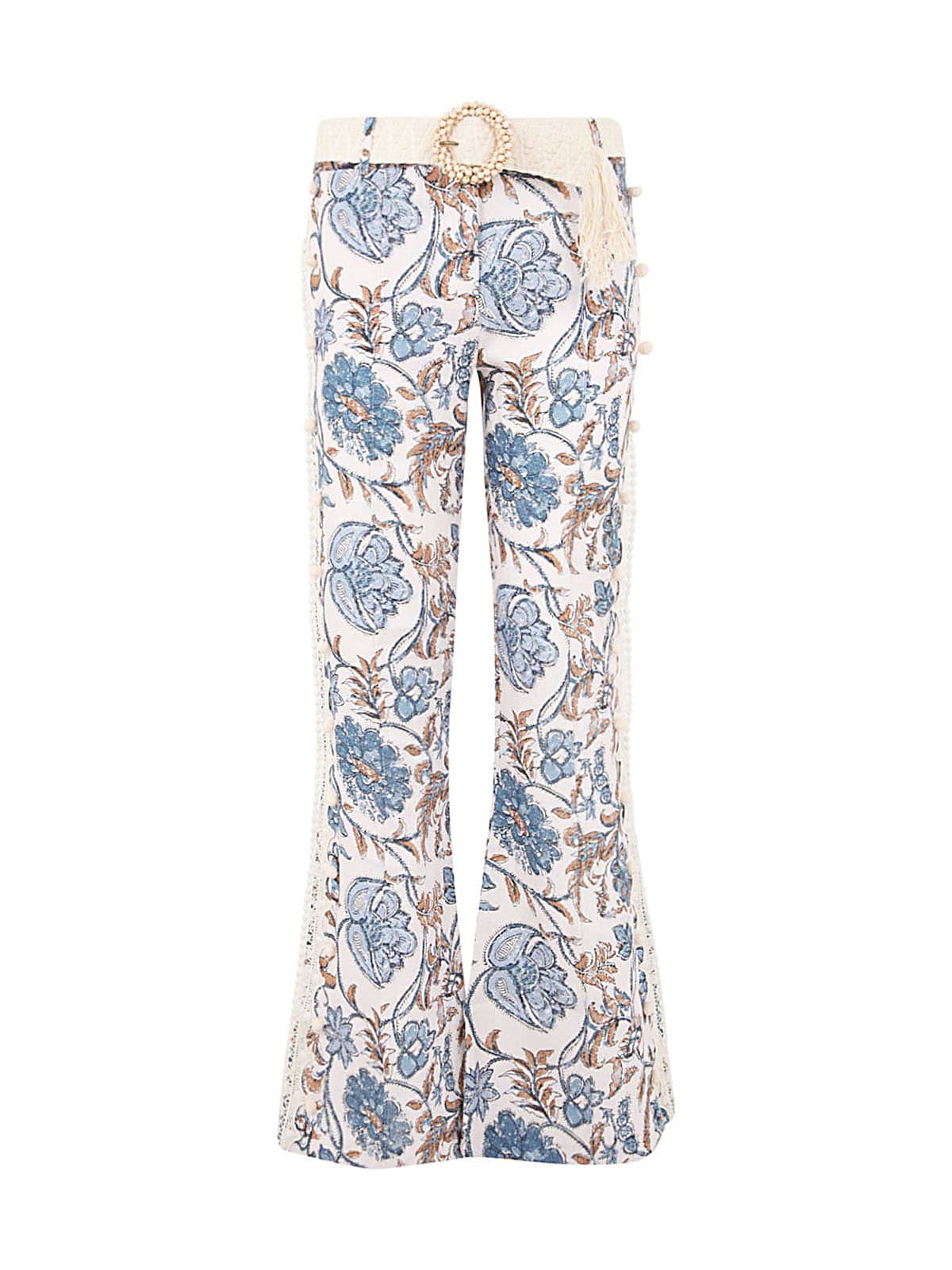 Zimmermann Vitali Lace-trimmed Floral-print Flared Trousers In Cff Cornflower Floral