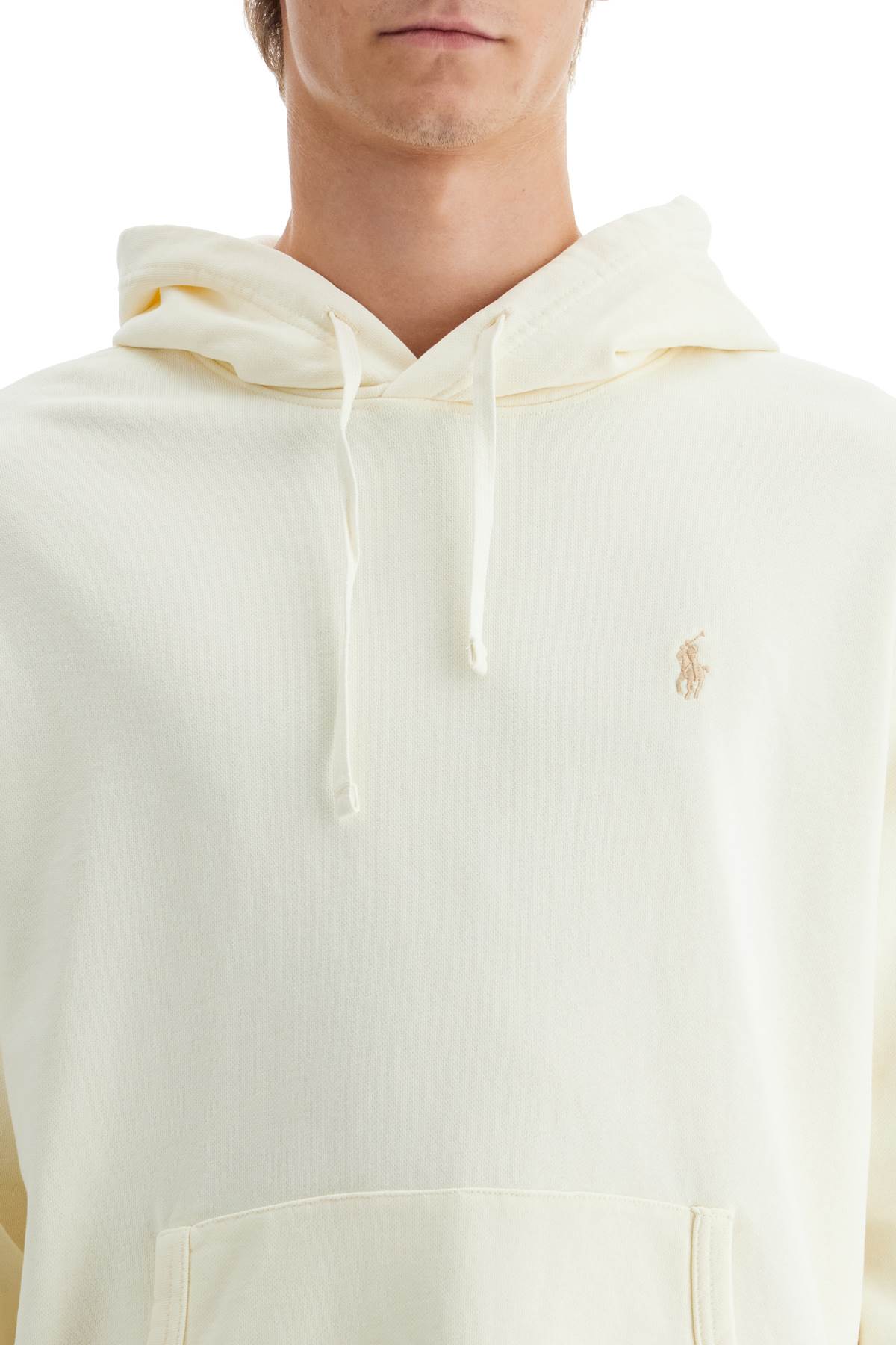 Shop Polo Ralph Lauren Hooded Sweatshirt With Embroidered Pony In Clubhouse Cream