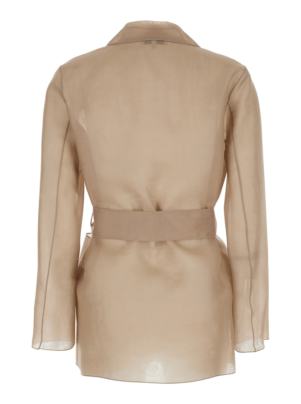 Antonelli James Beige Jacket With Notched Revers And Adjustable Belt Closure In Silk Woman In Nut Beige