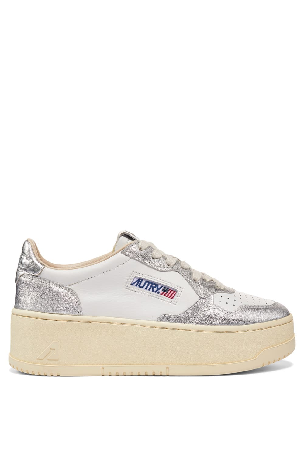 Shop Autry Platform Low Leat Leat In Wht Silver