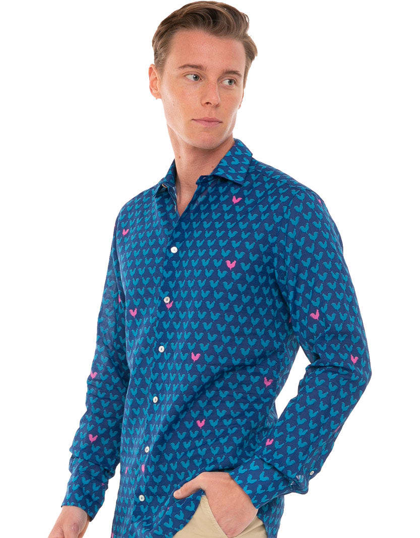 Mc2 Saint Barth Man Shirt With Rooster Print In Blue