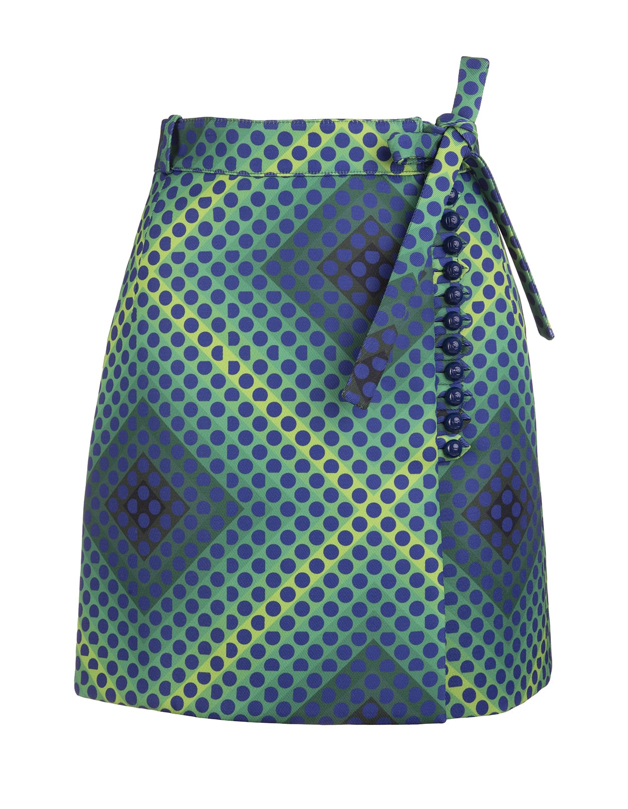 Paco Rabanne Woman Wrap Skirt With Bow And Green And Blue Psychedelic Pattern