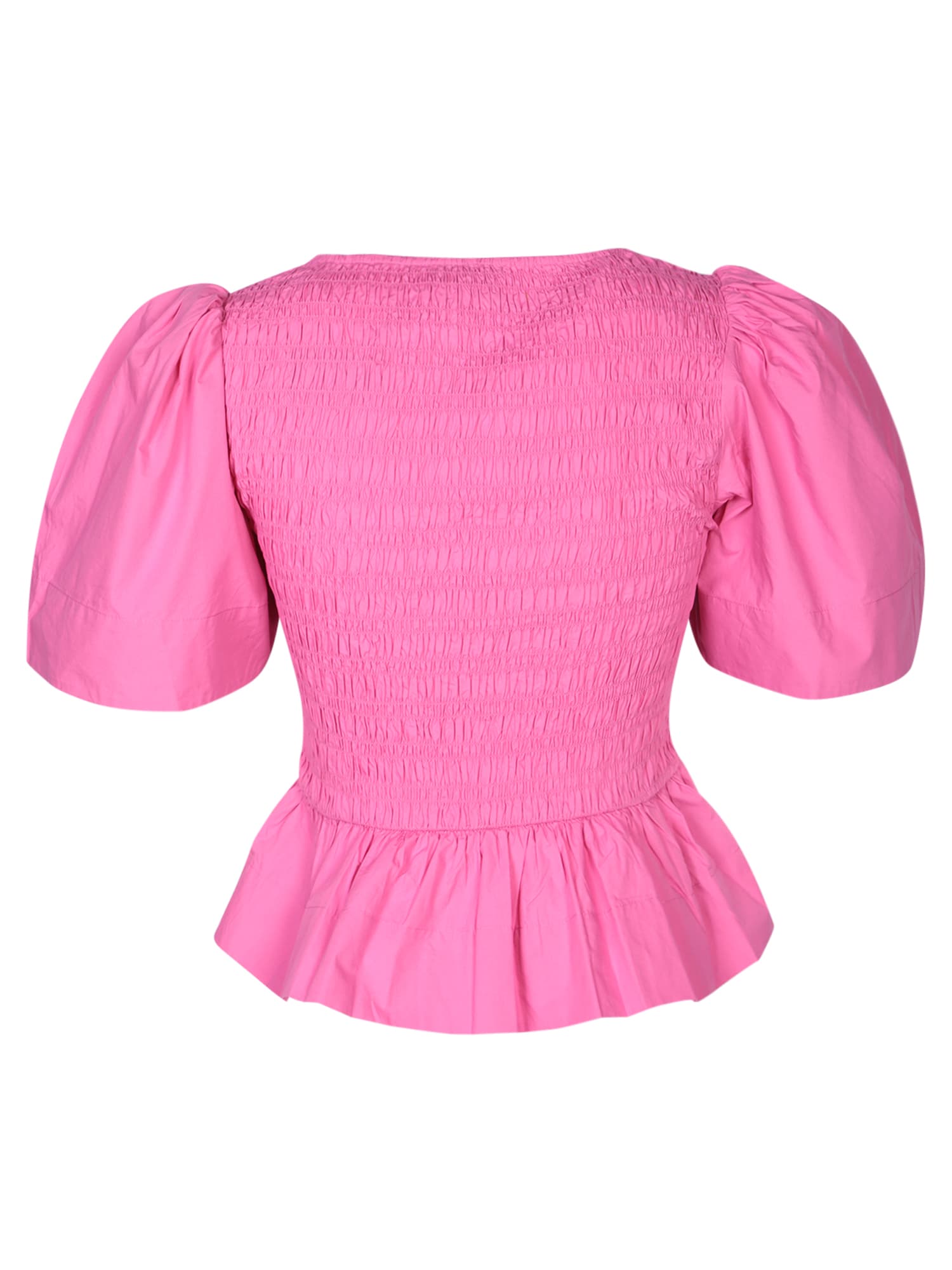Ganni Fuchsia Smock Stitch Top In Pink