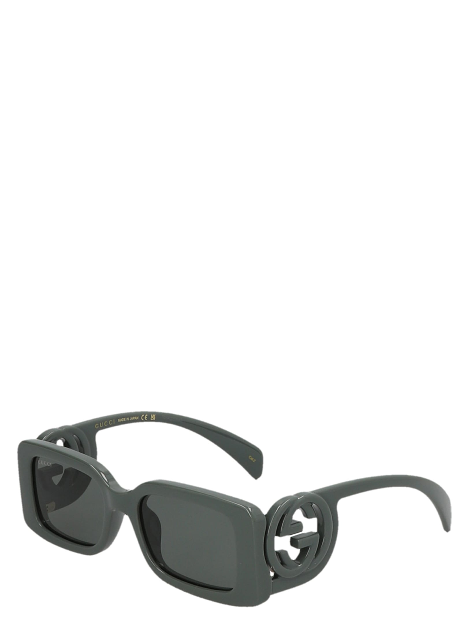 Gucci Rectangular Sunglasses With Cut-out Gg Detailing In Gray