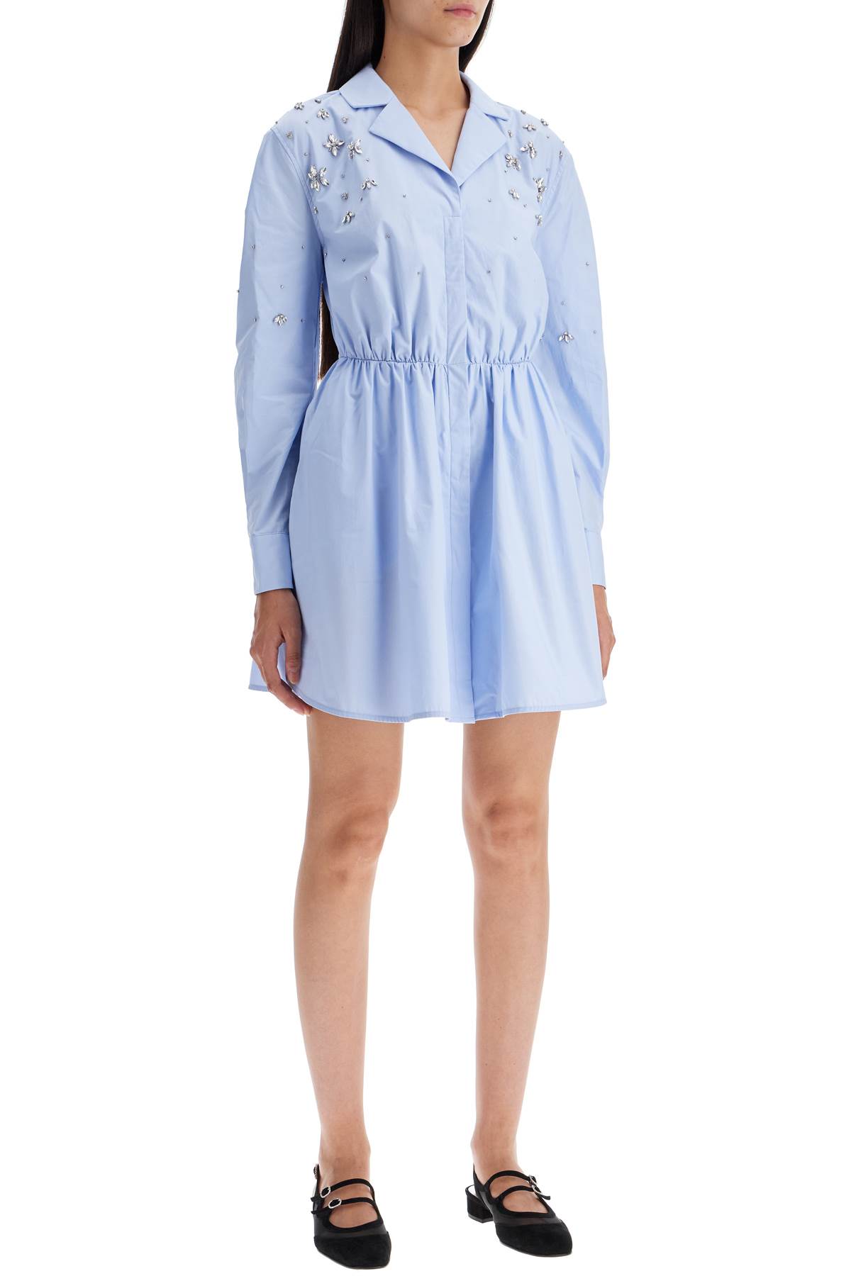 Shop Self-portrait Mini Chemisier Dress With In Blue (light Blue)