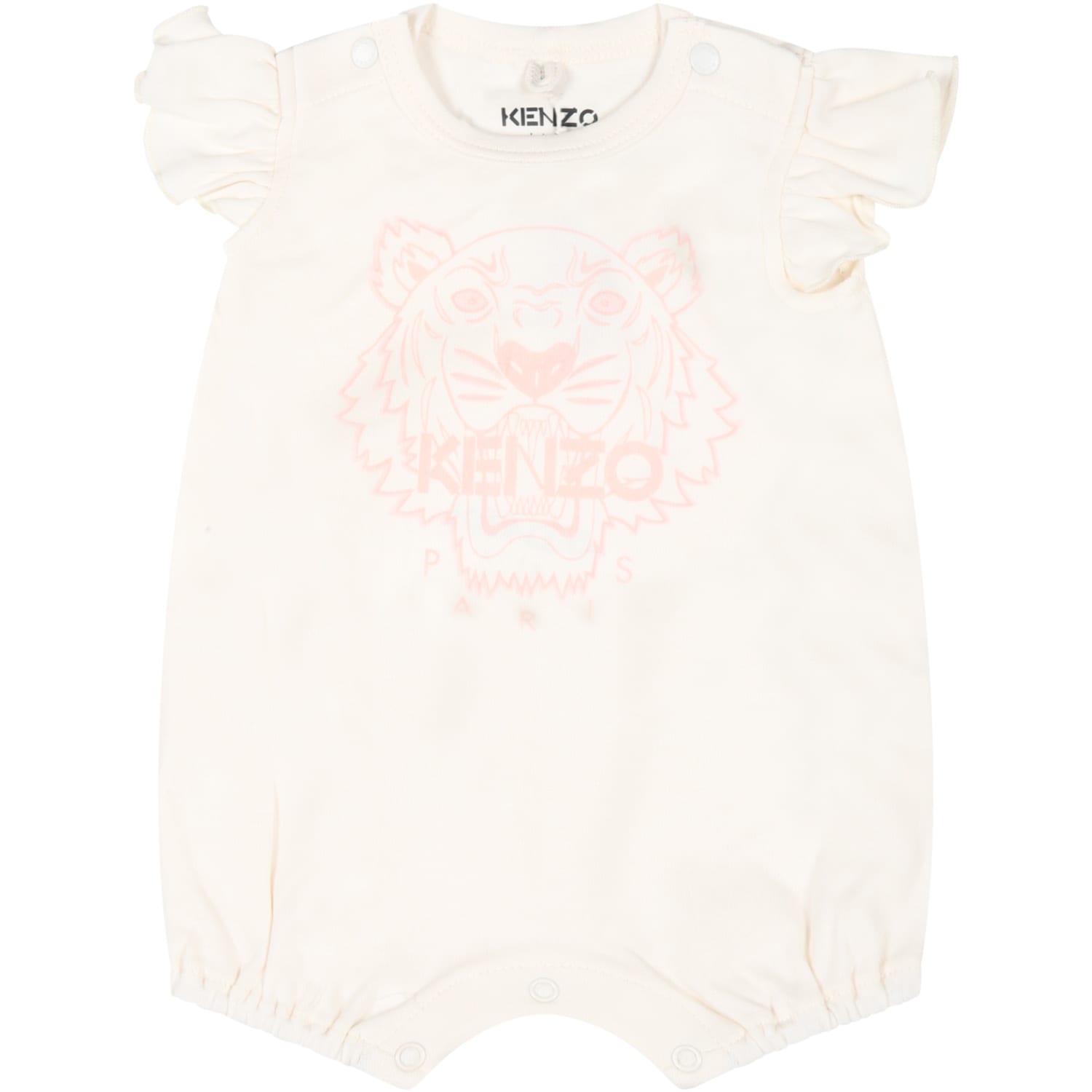 Kenzo Kids Ivory Romper For Baby Girl With Tiger