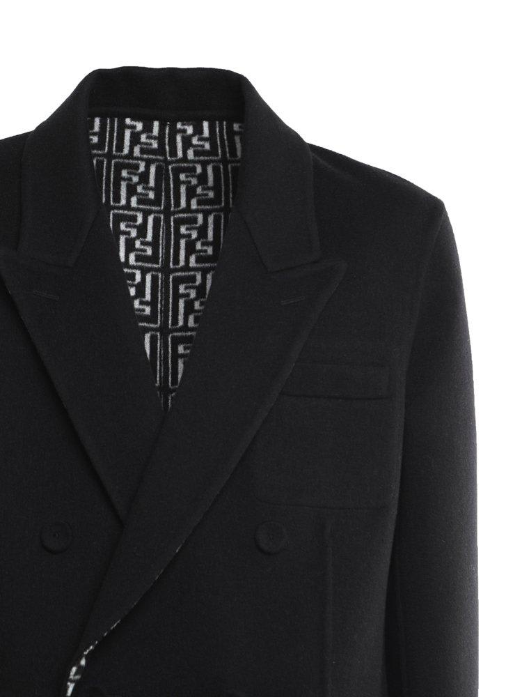 Shop Fendi Reversible Monogram Double-breasted Coat In Black