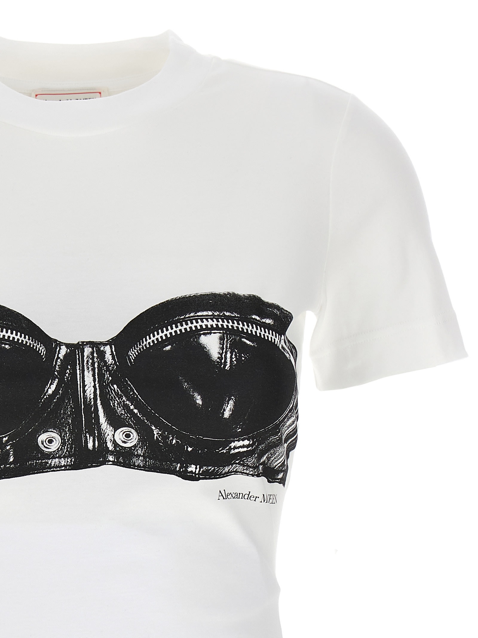 Alexander Mcqueen Bustier-print Crewneck T-shirt In White