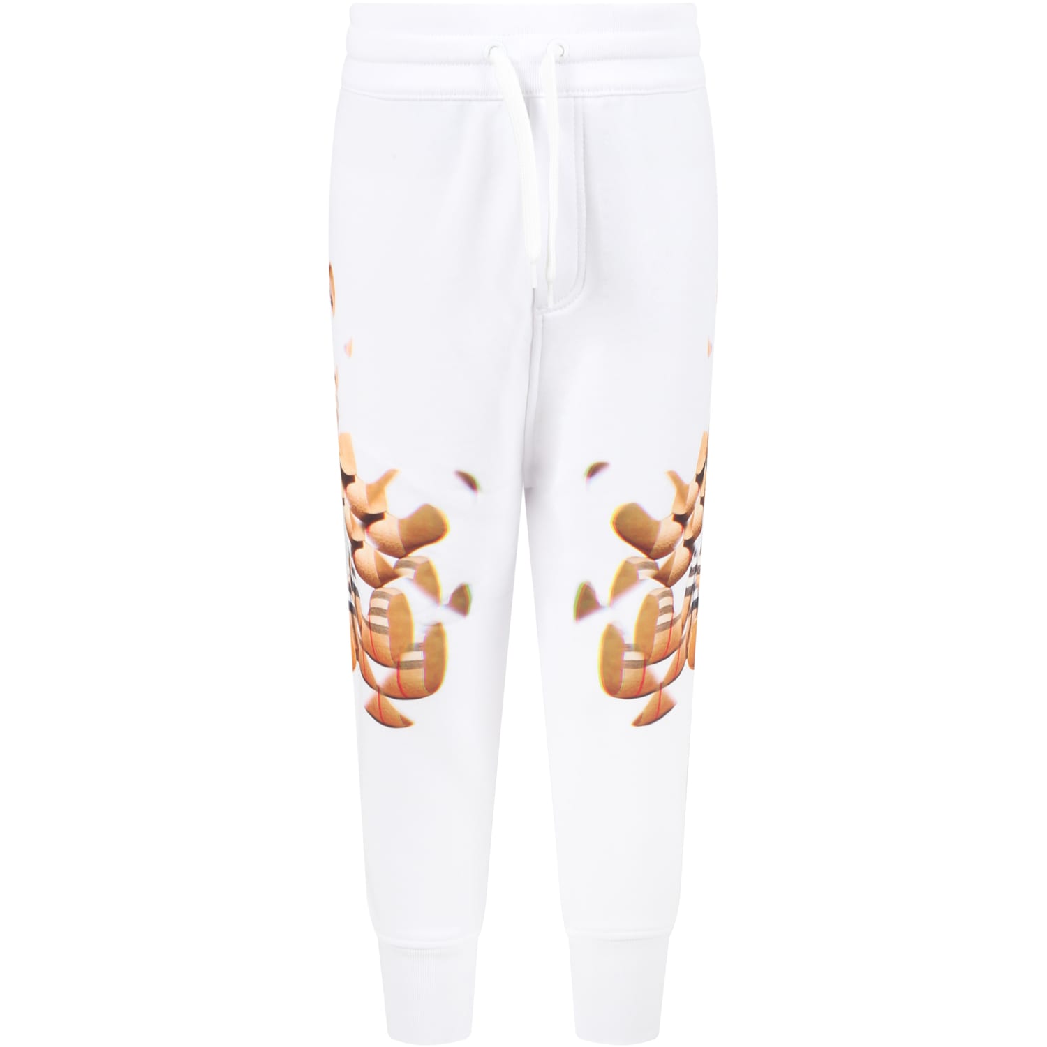 Burberry White Sweatpants For Kids With Iconic Teddy Bear
