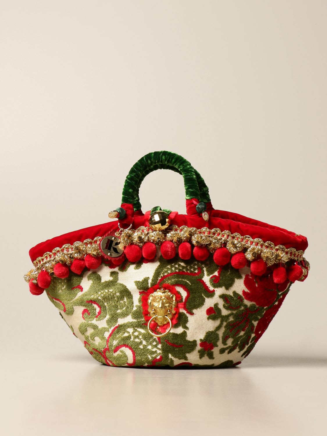 Sikuly Handbag Natalina Sikuly Coffa Bag In Fabric With Pompom And Embroidery