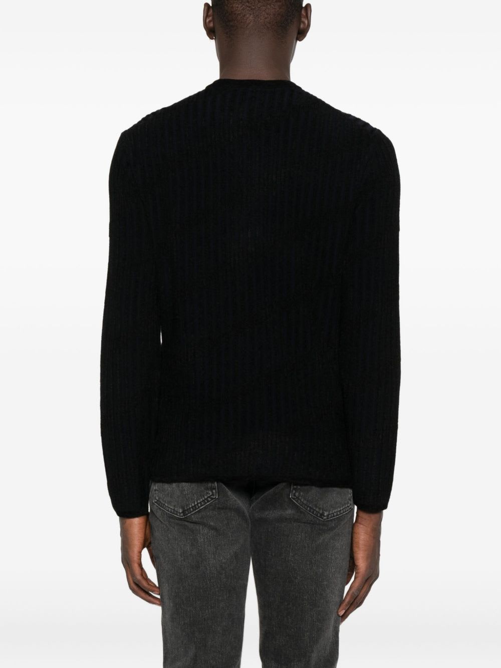 Emporio Armani Tonal Diamond Wool Sweater In Black