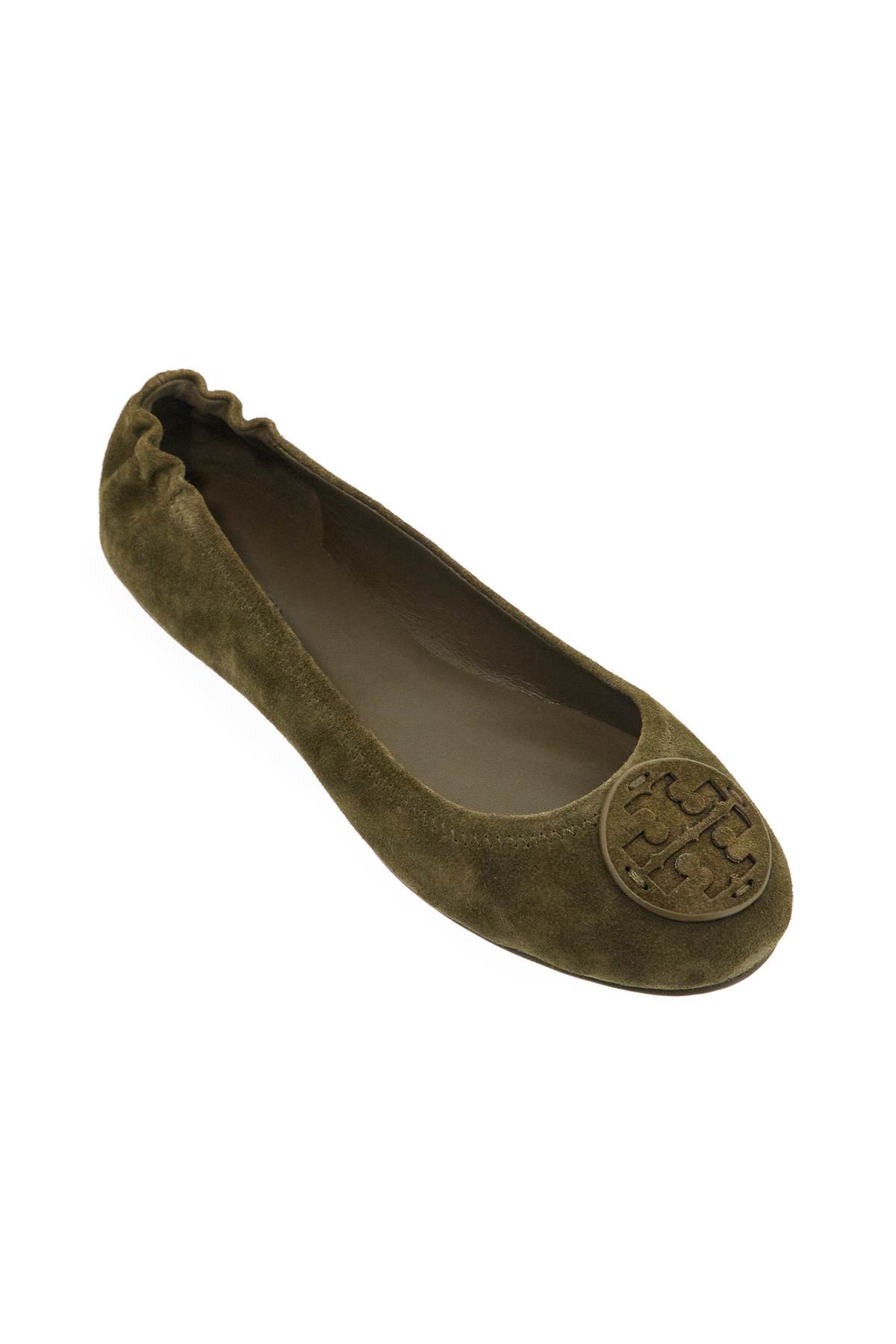 Shop Tory Burch Suede Minnie Travel Ballet Flats In Aneto (green)