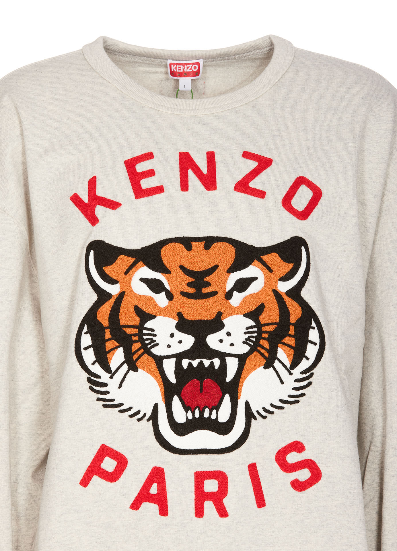 Shop Kenzo Lucky Tiger Embroidered Oversize Sweatshirt In Beige