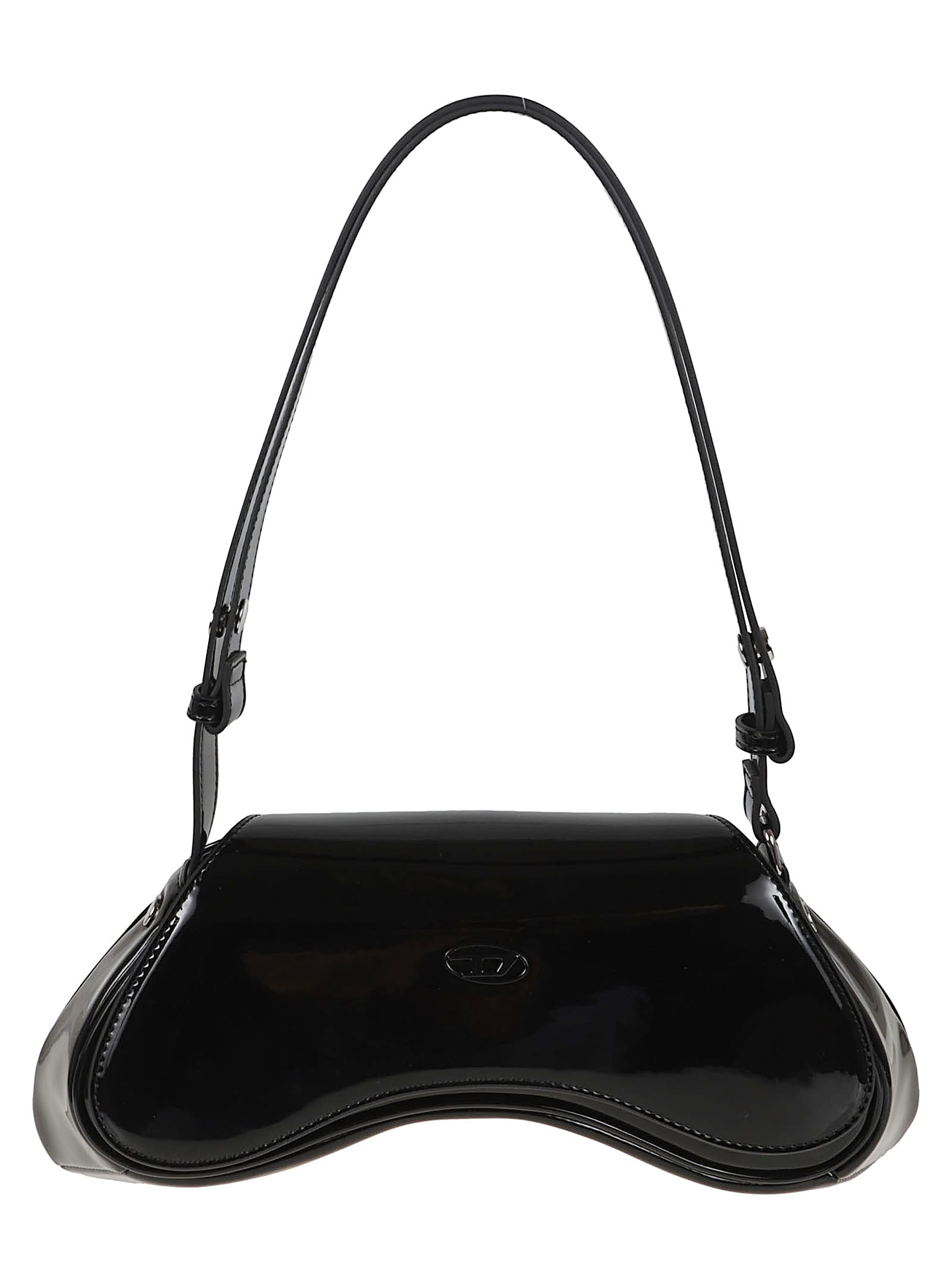 Diesel Curved Black Play Clutch With Glossy Finish And Magnetic Closure