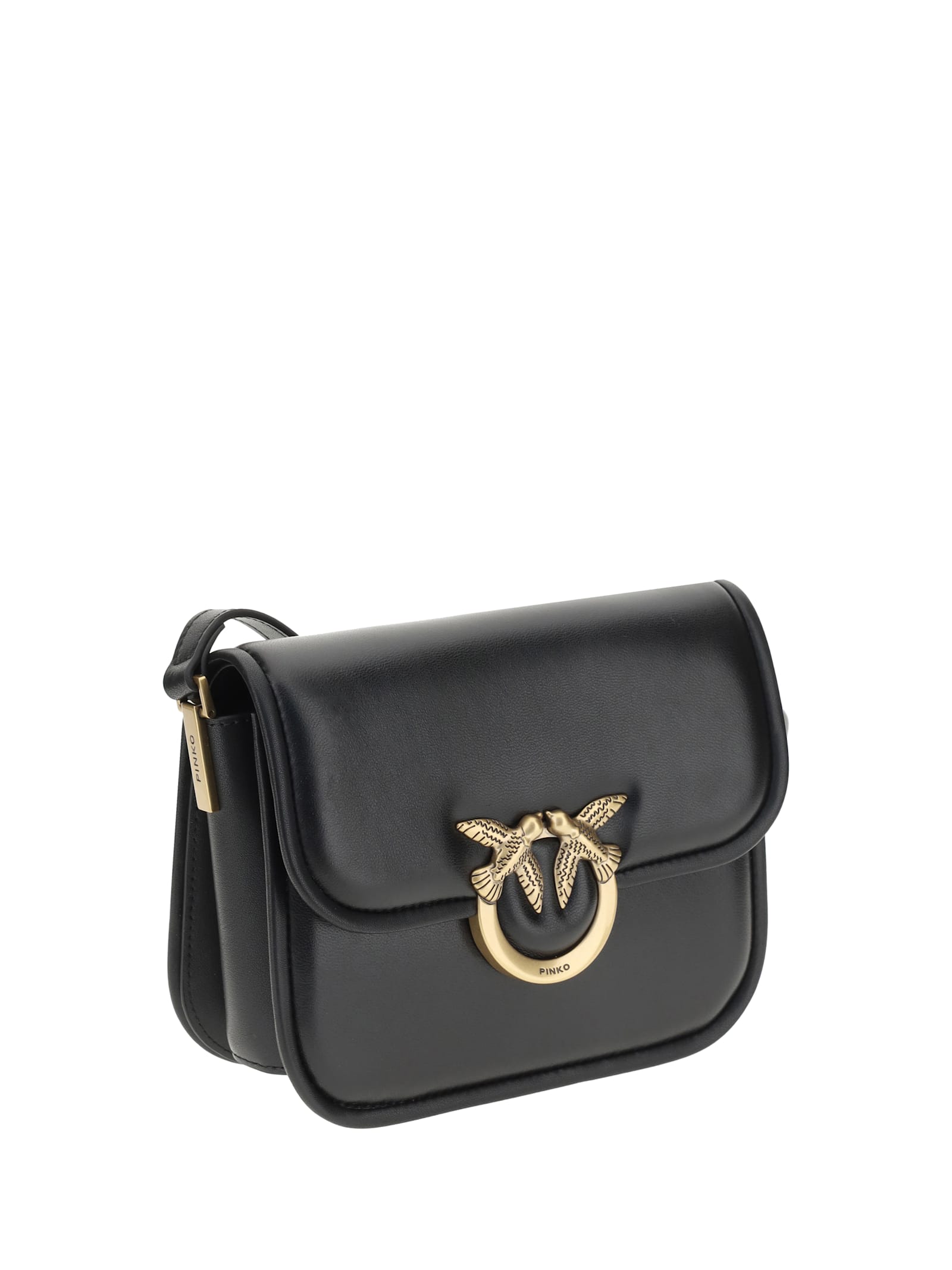 Pinko Love Box Black Crossbody Bag With Love Birds Plaque On The Front In Leather Woman In Black