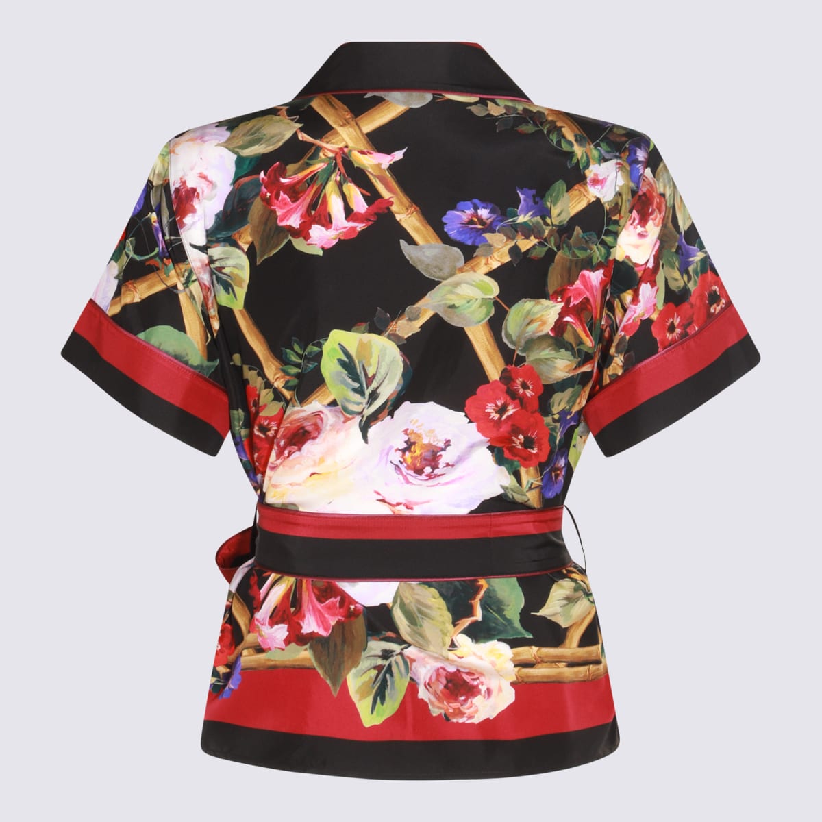 Shop Dolce & Gabbana Black Multicolour Silk Shirt In Roseto Con Greca