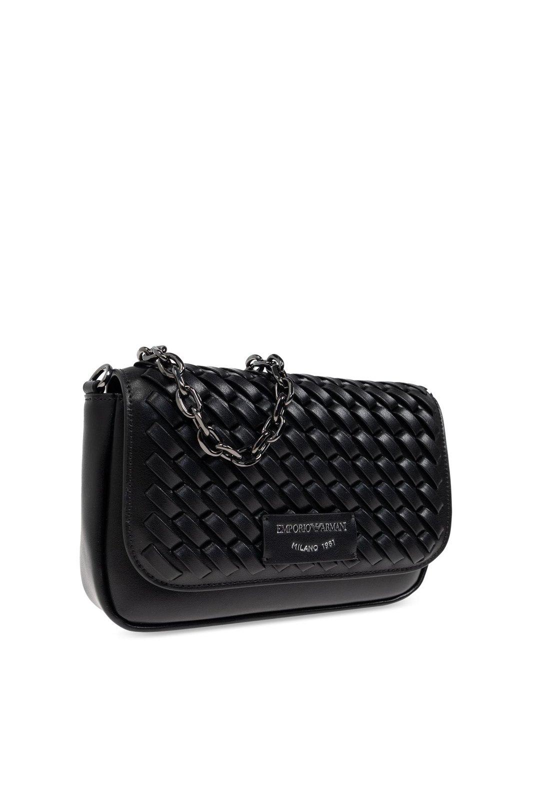 Emporio Armani Mini Bag In Interwoven Leather With Chain Shoulder Strap In Black
