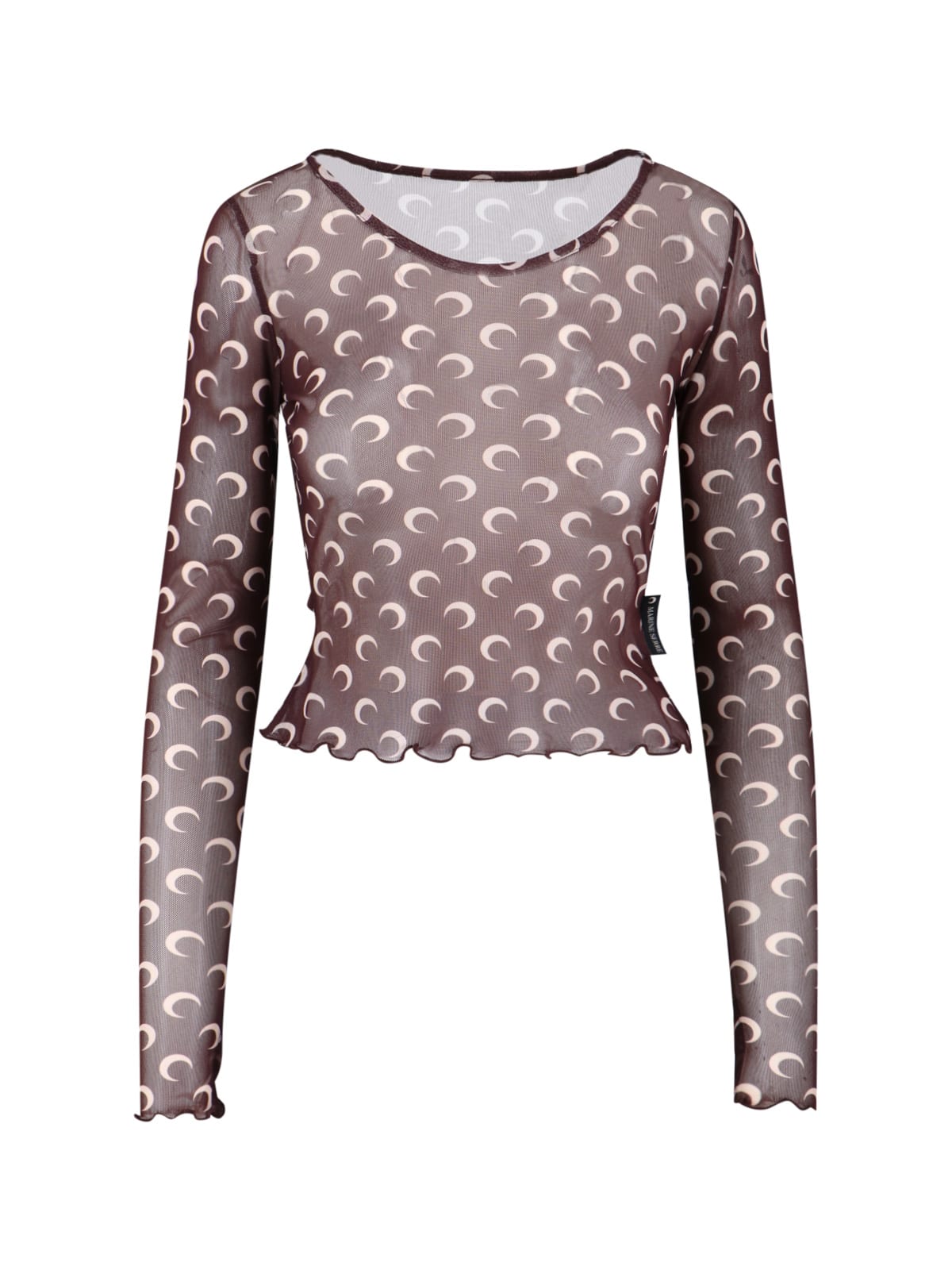 Marine Serre Recycled Moon Mesh Ss Cropped Top In Brown