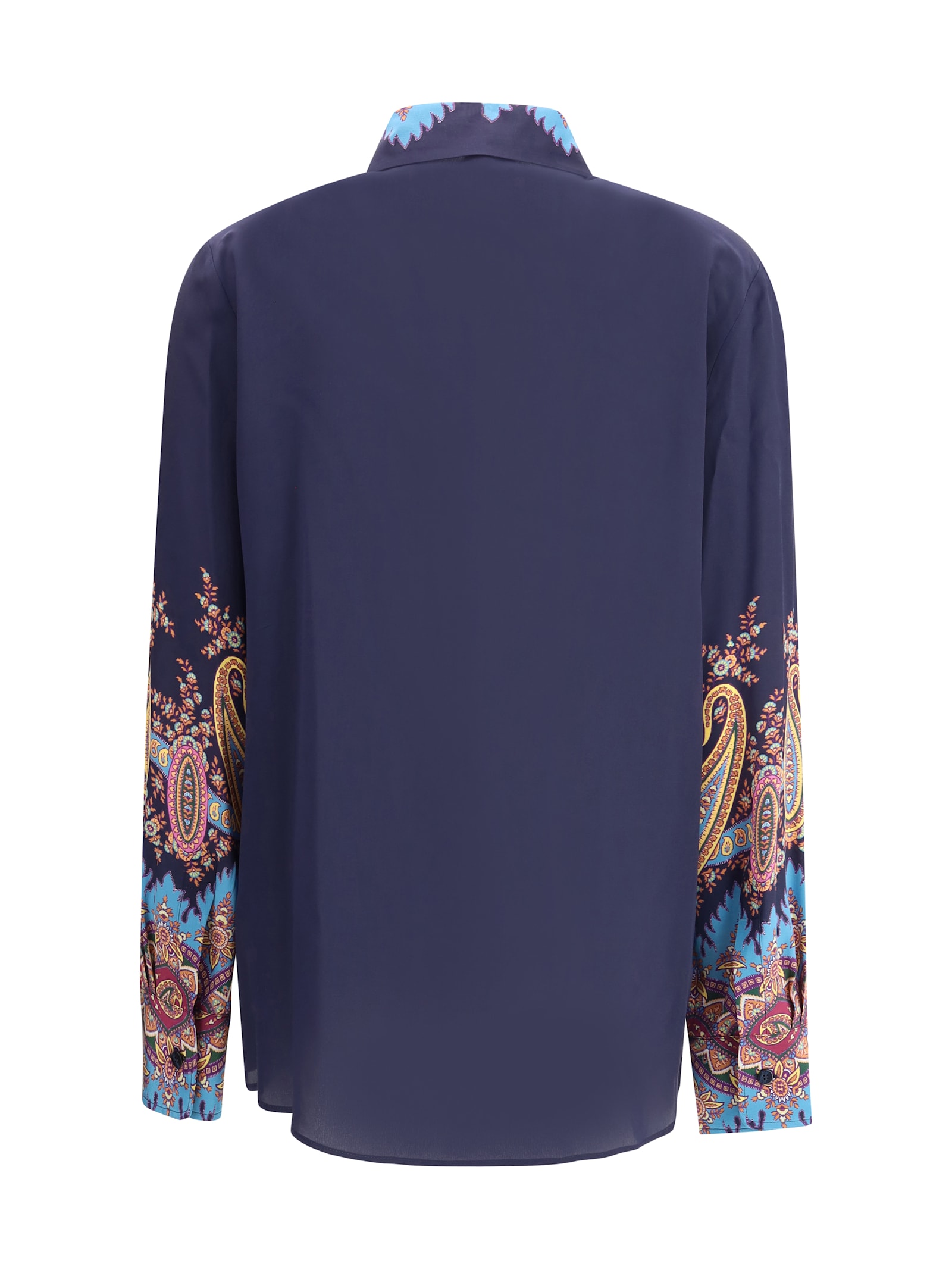 Etro Silk Shirt Paisley Print In Blue