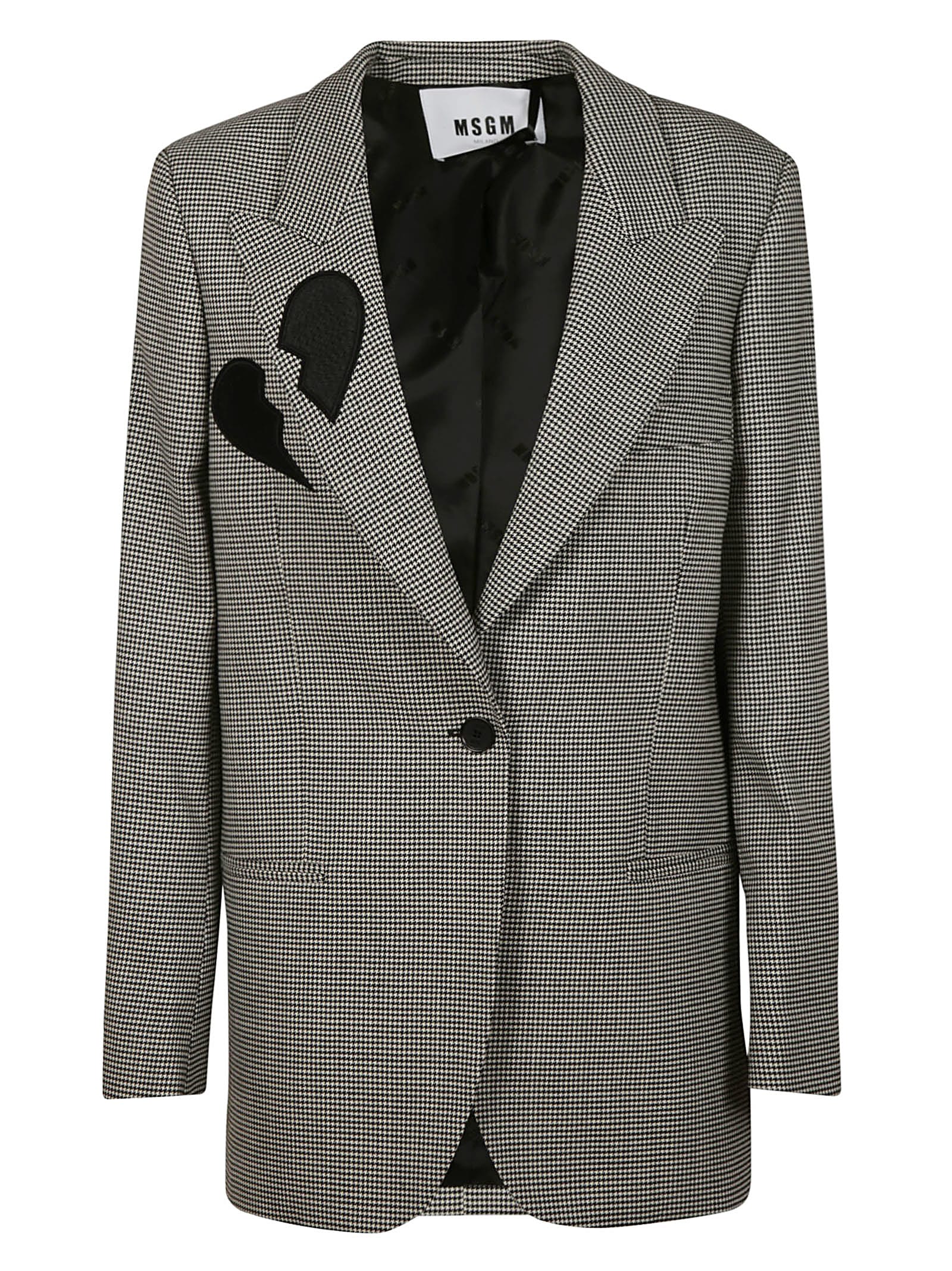 Msgm Houndstooth Hearth Patched Blazer In White Black | ModeSens