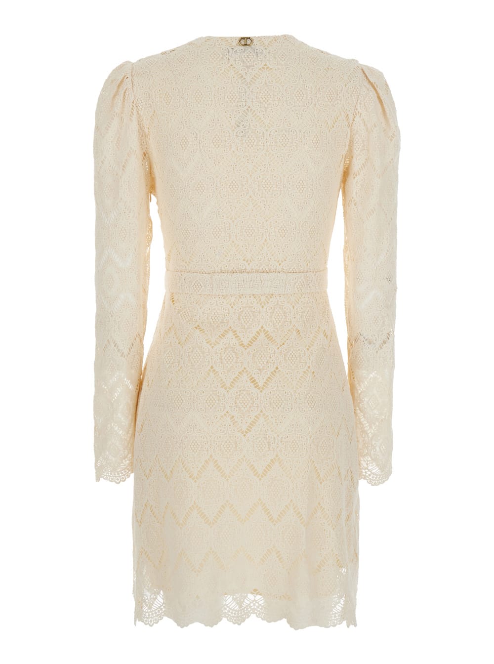Twinset Twin-set Beige Lace Mini Dress With Scalloped Hem In Neutrals