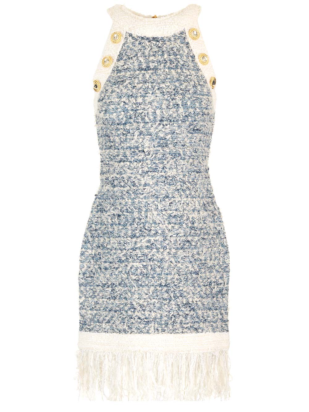 Balmain Tweed Sheath Dress In Light Blue