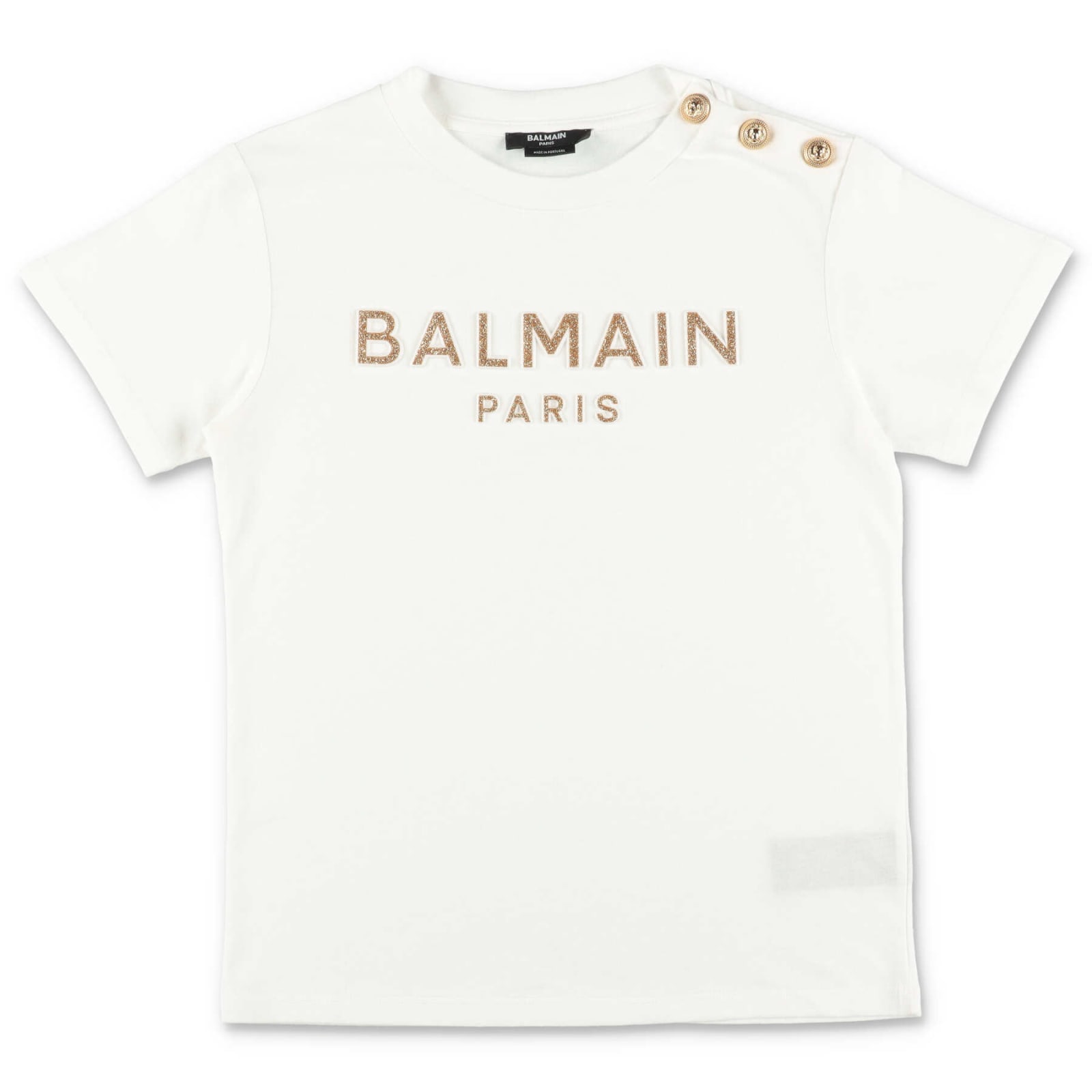 Balmain Kids'  T-shirt Bianca In Jersey Di Cotone In Bianco