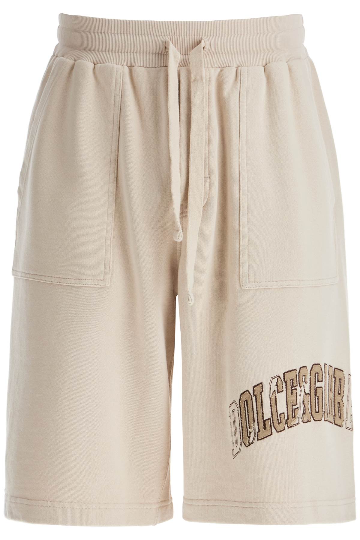 Shop Dolce & Gabbana Embroidered Logo Jogger Bermuda In Neutrals