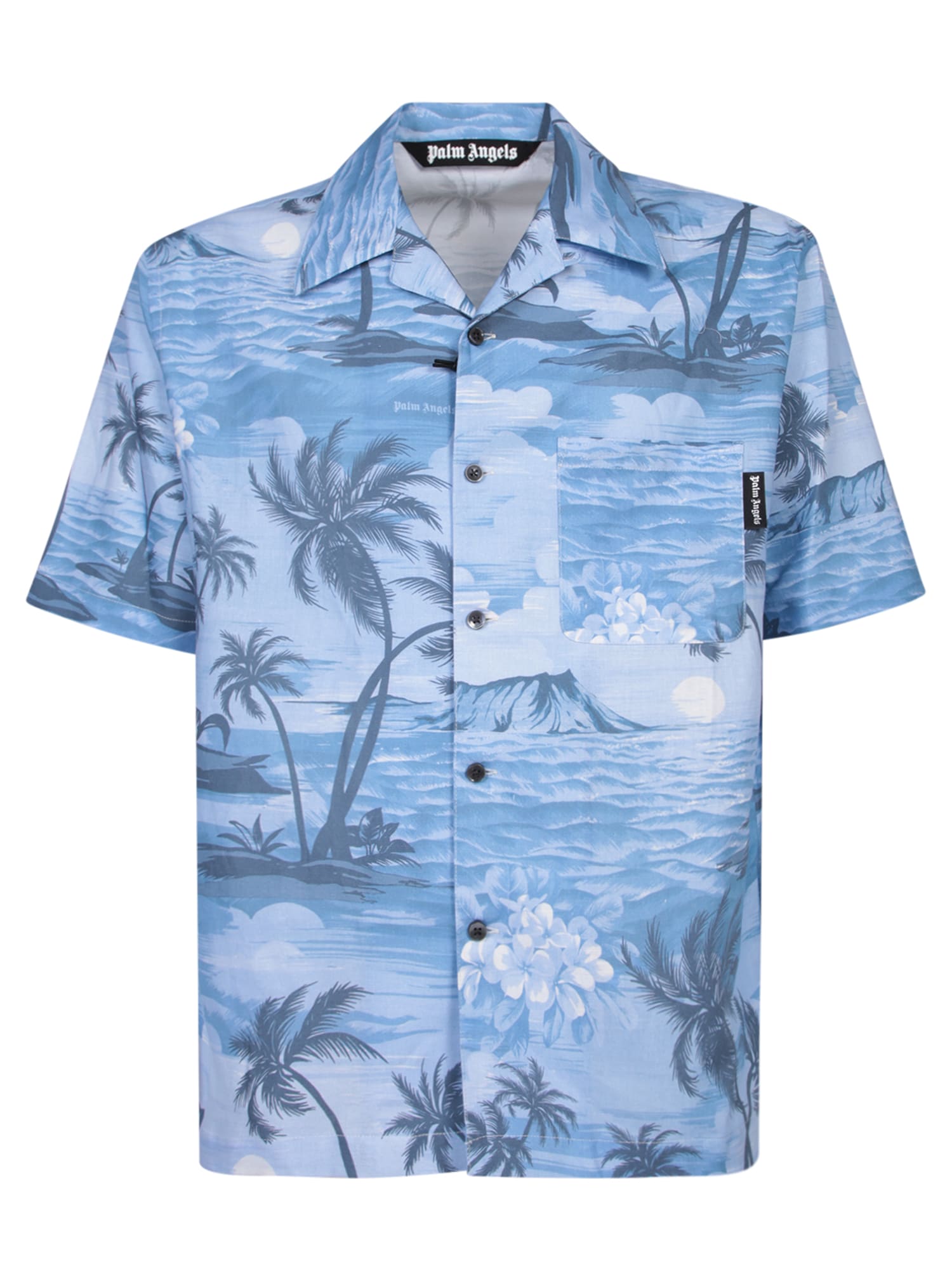 Shop Palm Angels Tropical Sunset Blue Shirt