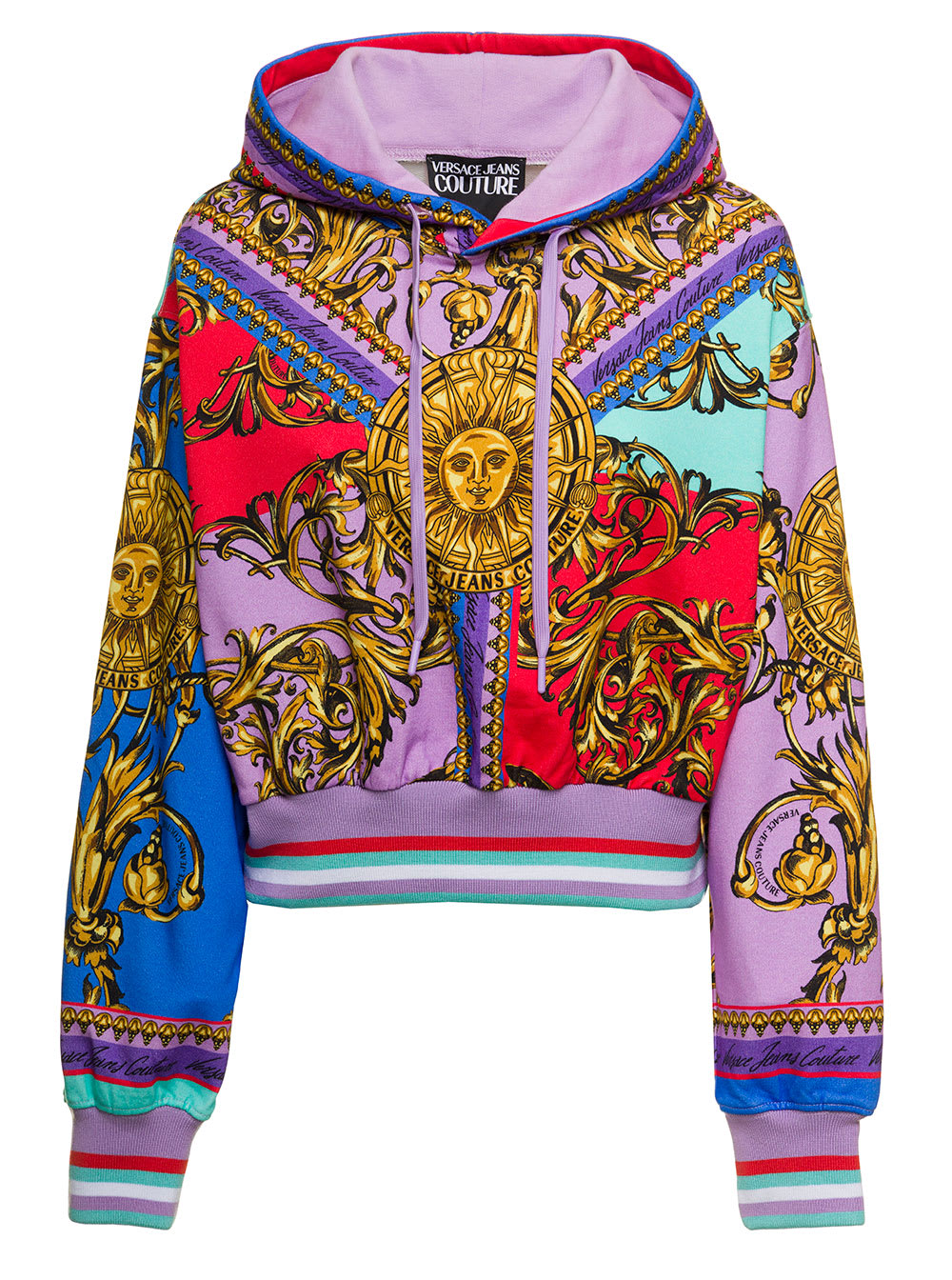 Versace Jeans Couture Man Multicolor Cotton Hoodie With Baroque Print