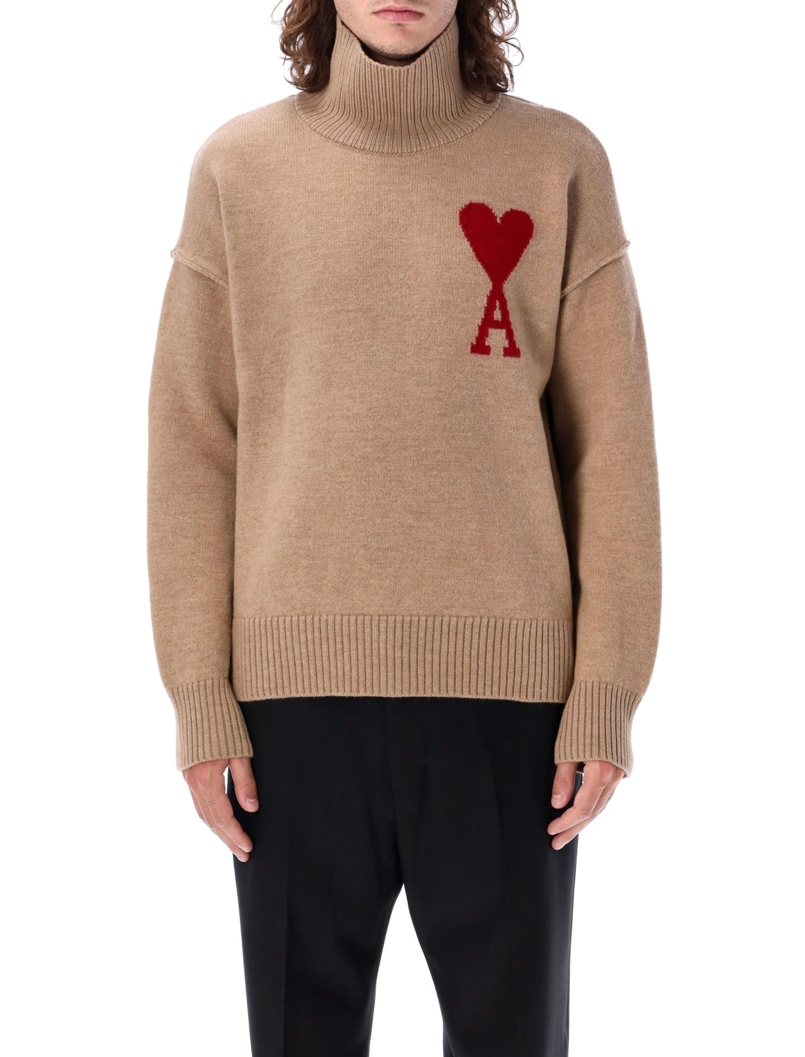 Shop Ami Alexandre Mattiussi Red Adc Sweater In Camel Red