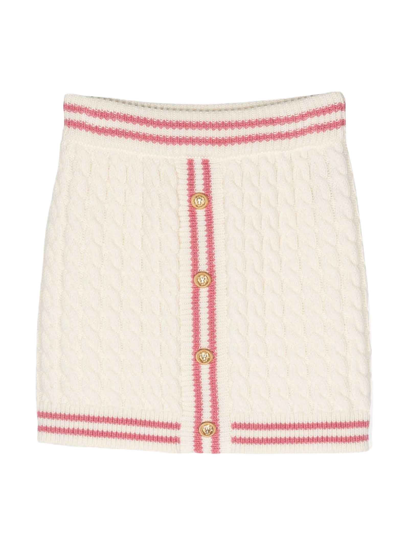 Shop Balmain Ivory Skirt Girl In Bianco
