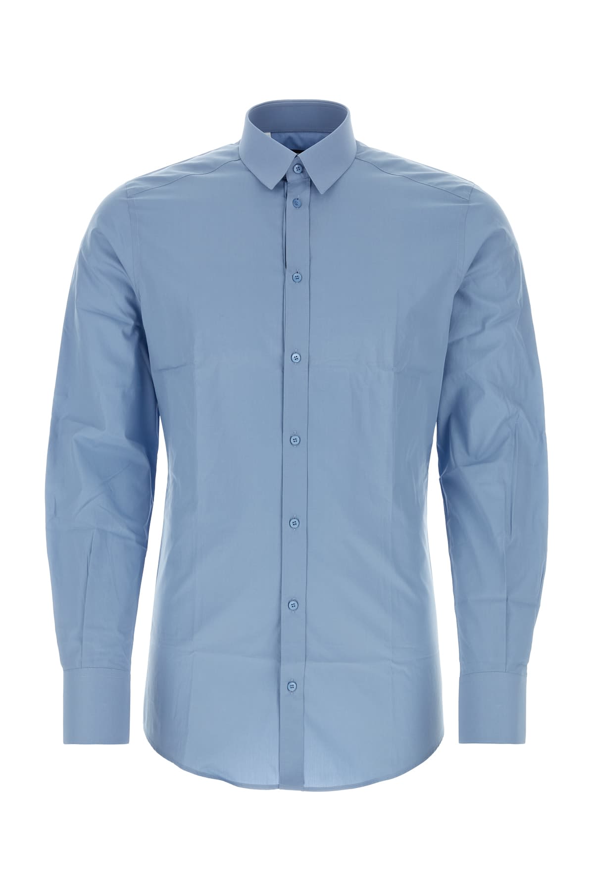 Dolce & Gabbana Long-sleeved Stretch Cotton Shirt In Azzurro