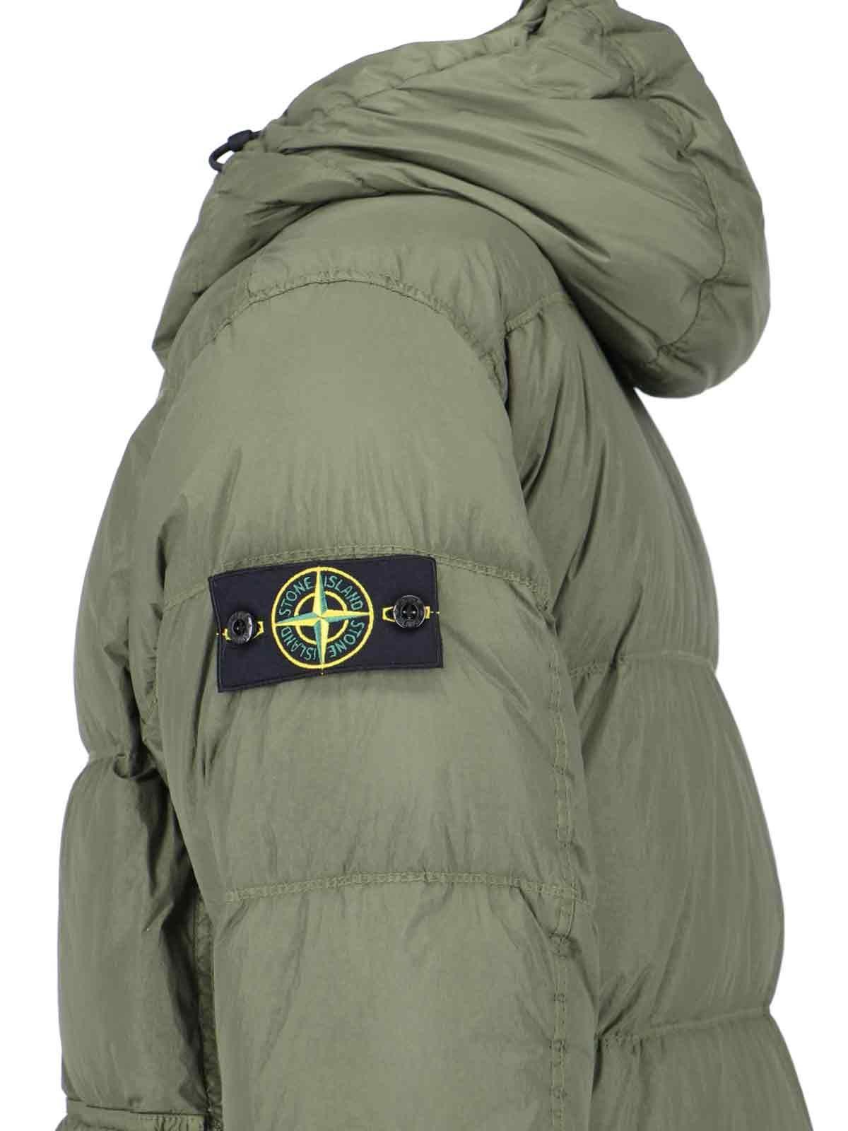 Shop Stone Island Logo Hooded Down Jacket In Verde