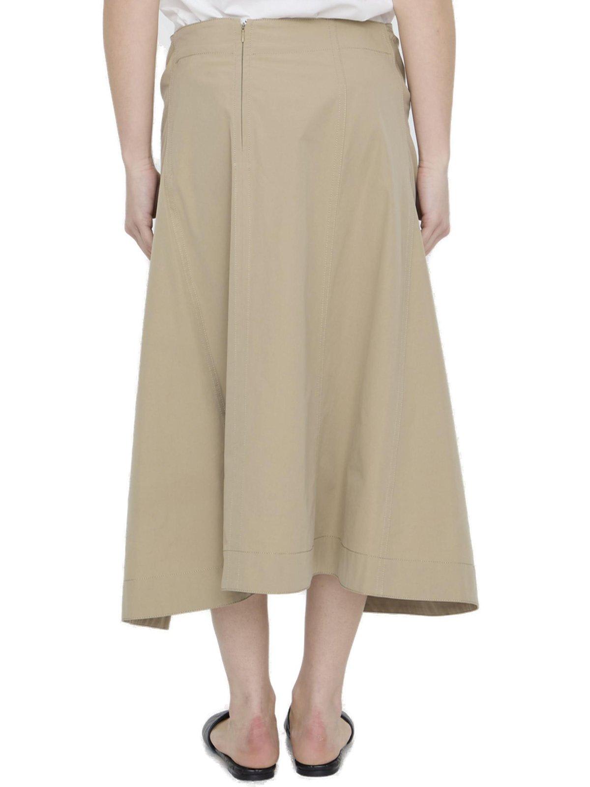 Shop Bottega Veneta Asymmetric Hem Midi Skirt In Sabbia