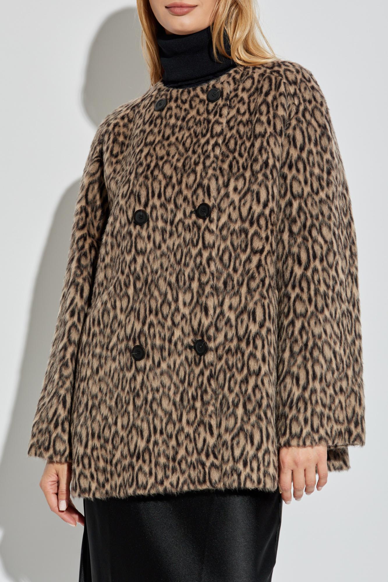 Emporio Armani Leopard Print Wool Blend Double Breasted Jacket In Brown