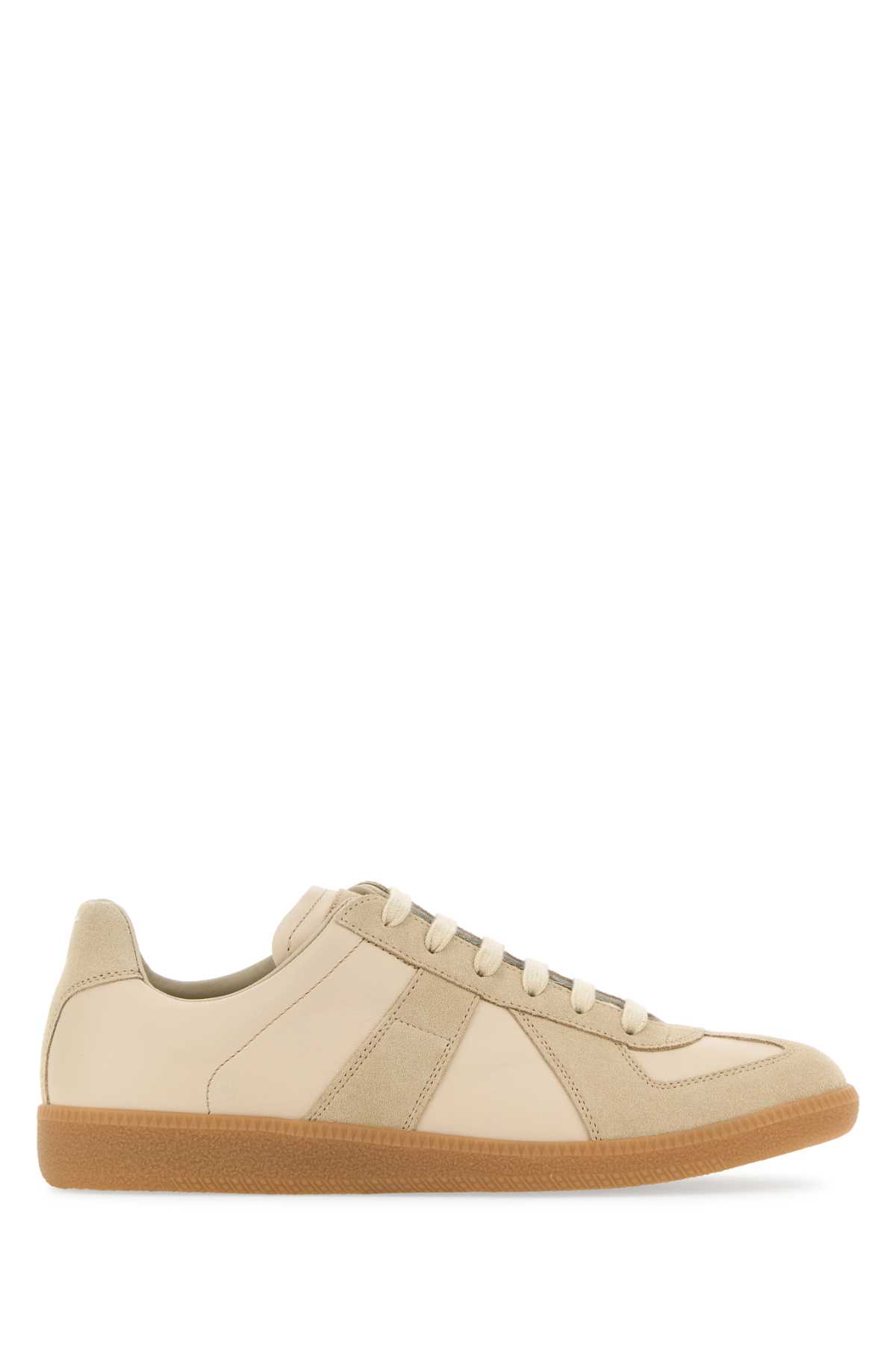 Maison Margiela Two-tone Leather And Suede Replica Sneakers In Lambpapyrus