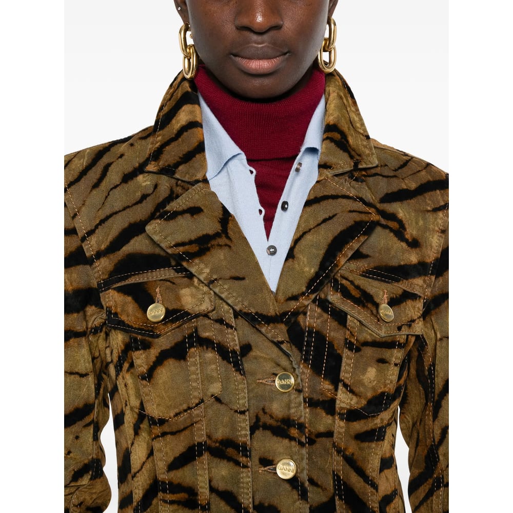 Ganni Animal Print Dress Chest Pockets In Green