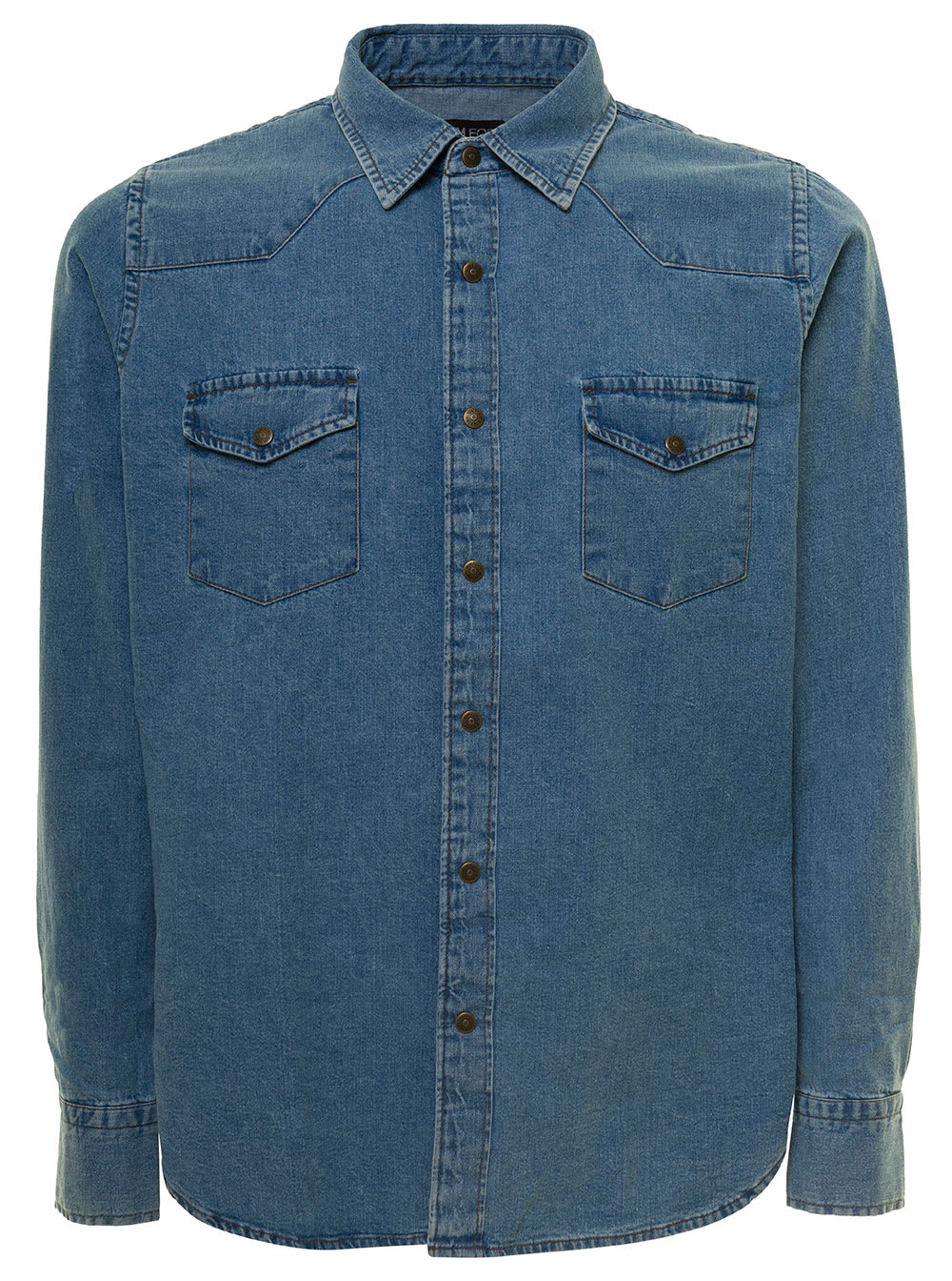 TOM FORD BLUE DENIM SHIRT WITH PATCH POCKETS IN COTTON MAN