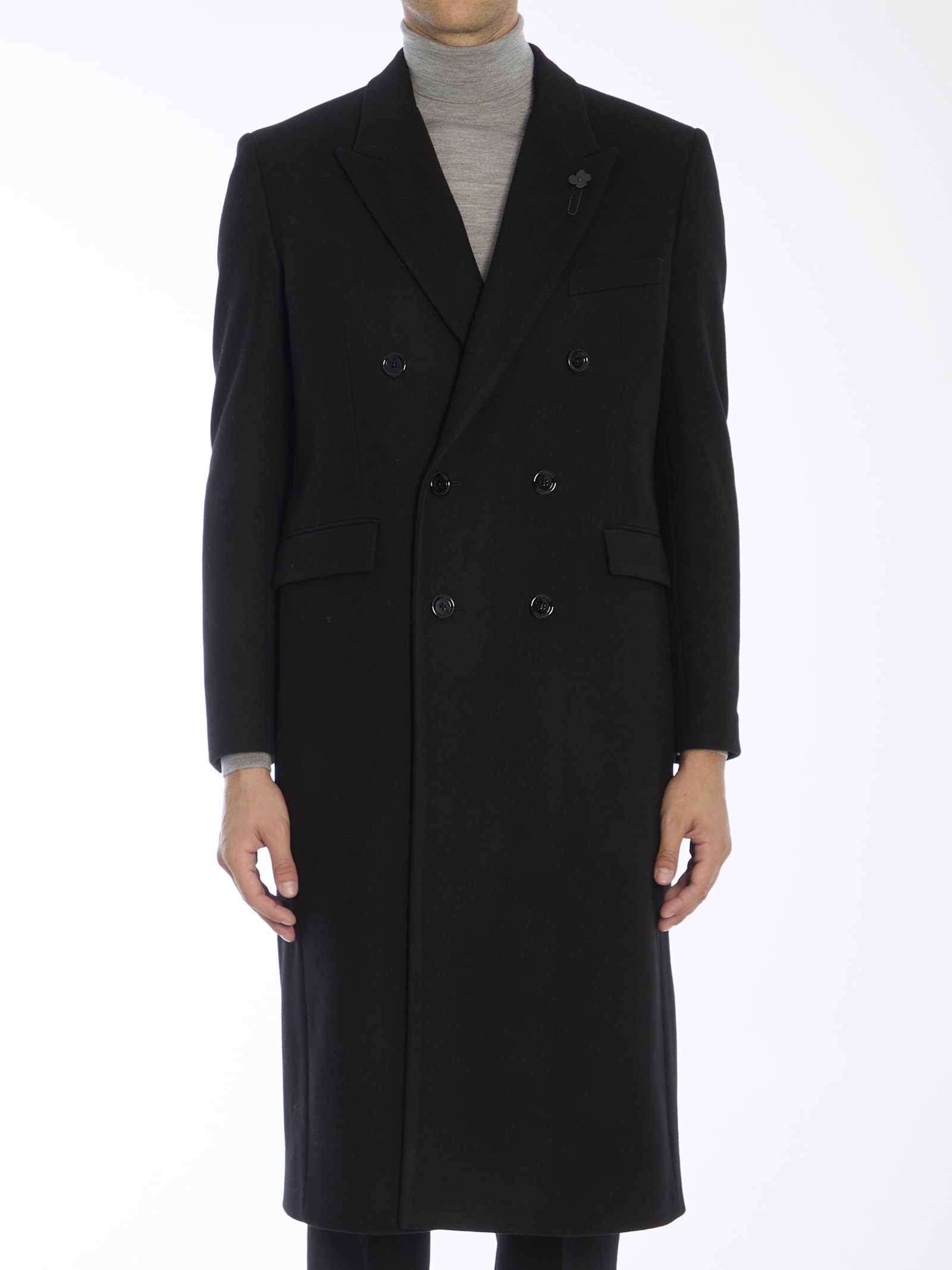 Shop Lardini Double-breasted Long Coat In Black