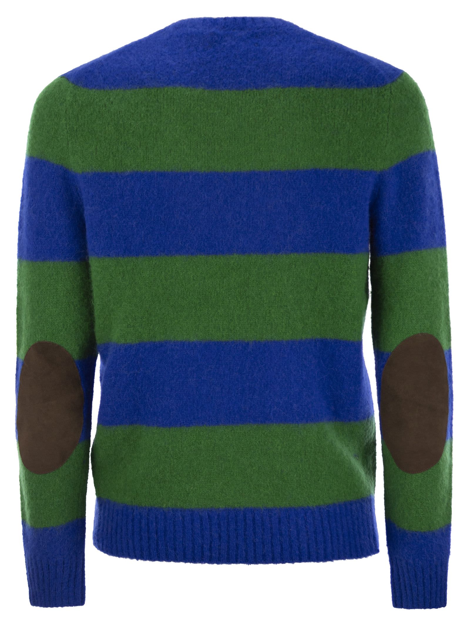 Shop Polo Ralph Lauren Striped Jersey With Suede Patches In Blue/green